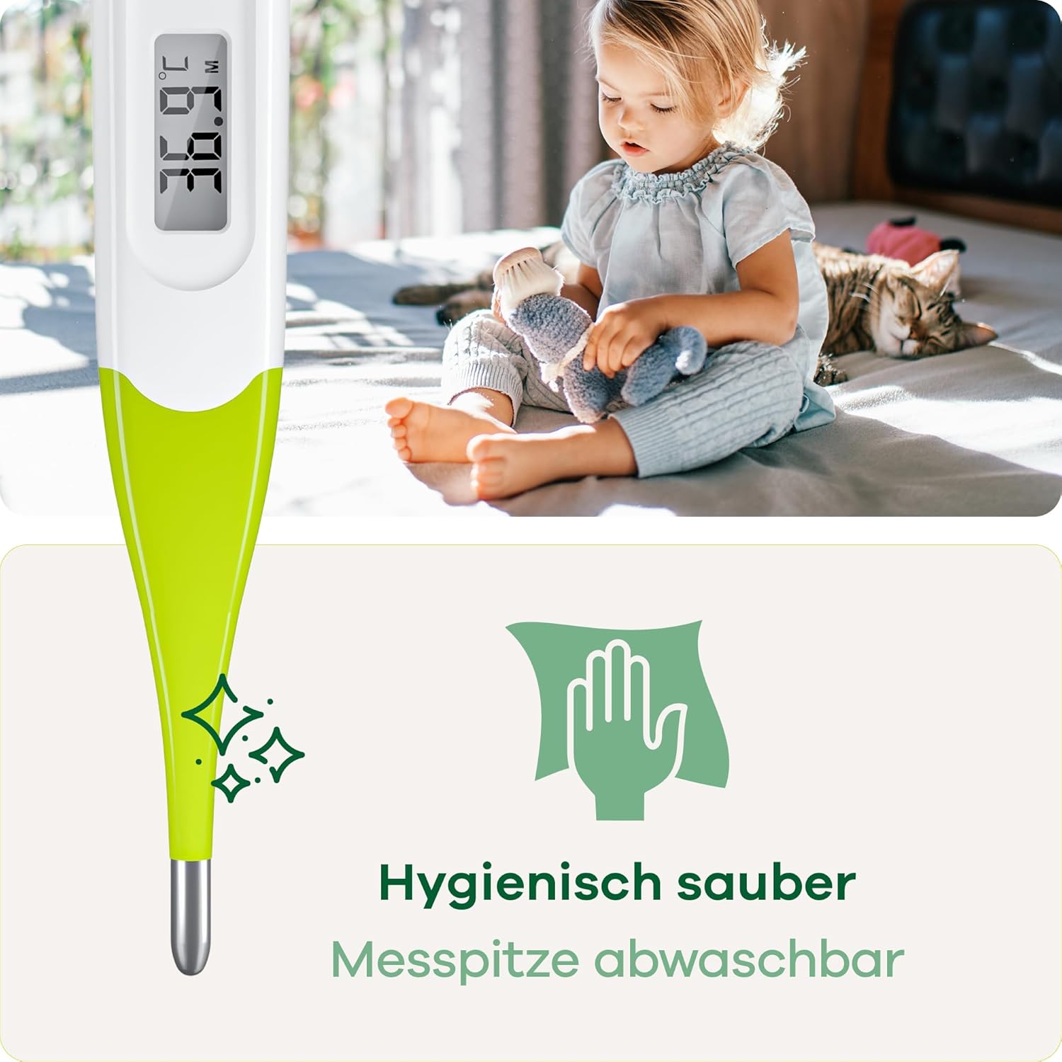 Weinberger Digitales Fieberthermometer mit flexibler Spitze Baby & Kinder | Fieberthermometer zur rektalen und oralen Anwendung | Fieberalarm, wasserdicht, Speicherfunktion – Bild 5