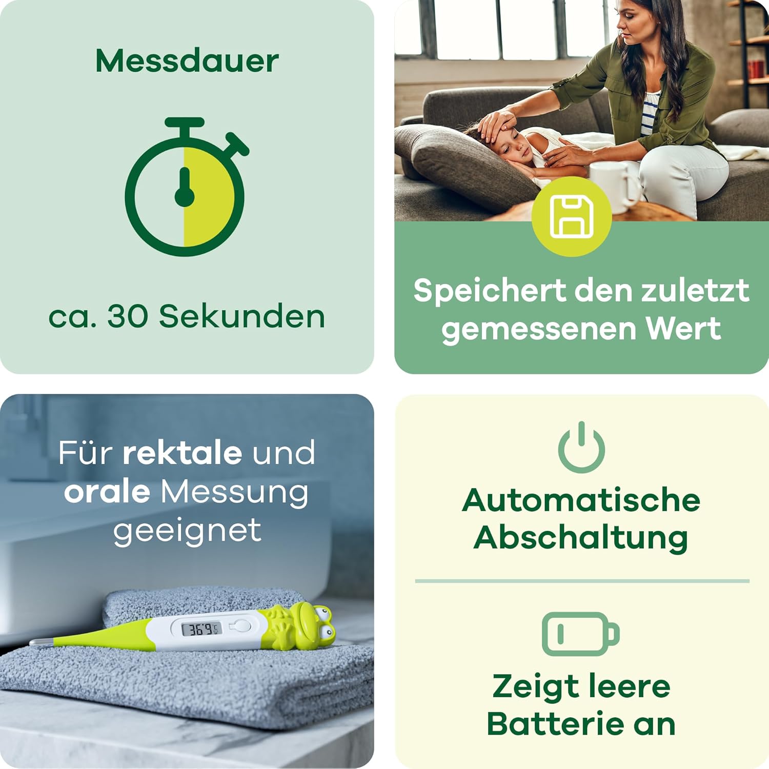 Weinberger Digitales Fieberthermometer mit flexibler Spitze Baby & Kinder | Fieberthermometer zur rektalen und oralen Anwendung | Fieberalarm, wasserdicht, Speicherfunktion – Bild 4