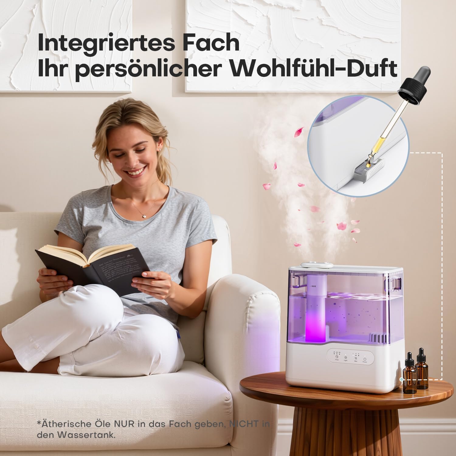 AROEVE Luftbefeuchter für Schlafzimmer 5L, Top-Fill-Kaltnebel-Luftbefeuchter mit Aromadiffusor, 7-Farben-Nachtlicht, Timer, 36H/25dB Leiser Ultraschall-Raumbefeuchter für Baby, Kinderzimmer, Pflanzen – Bild 5