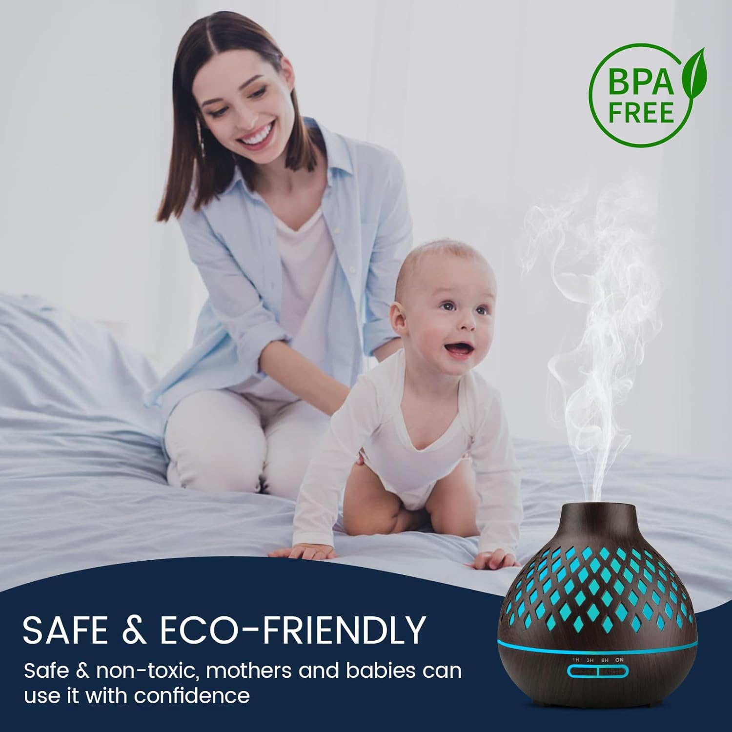 Aeshory 550 ml Aromadiffusor mit 12 x 5 ml ätherischen Ölen, Ultraschall-Aromatherapie-Diffusor mit Fernbedienung, 7 farbige LED-Lichter, 4 Timer, automatisch wasserlos, Schwarz – Bild 3