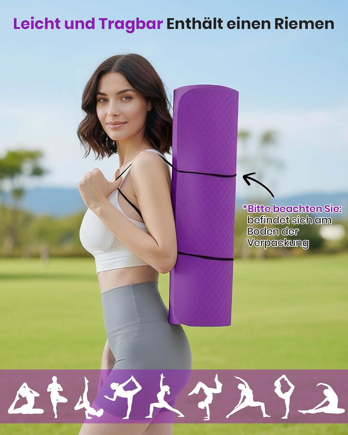 Narwhal Yogamatte Rutschfest Fitnessmatte Umweltfreundliche TPE Sportmatte mit Tragegurt Gymnastikmatte für Pilates Yoga Workout 183 x 61 x 0,6 cm – Bild 7