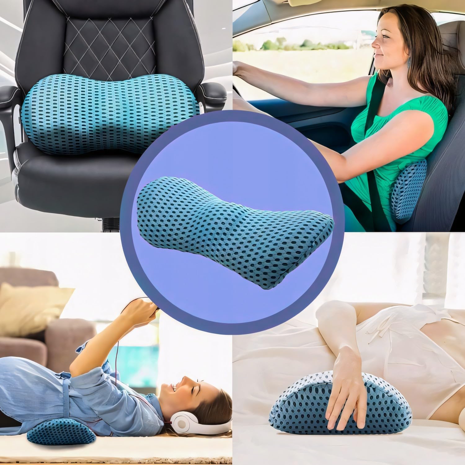 Retoo Lendenkissen orthopädisch 23 x 13 x 46 cm, Memory-Schaum-Lendenkissen, Rückenstützkissen mit atmungsaktivem Material, universell für Bett, Stuhl, Auto, Schmerzlinderung im unteren Rückenbereich – Bild 7