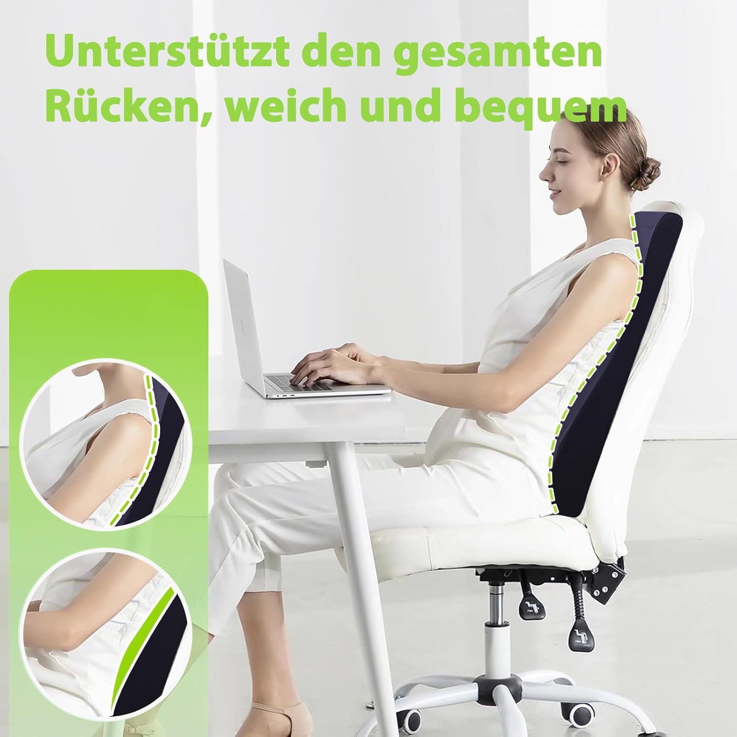 GOFORIT Ergonomisches Rückenkissen für Liege- und Schaukelstuhl – 68 cm, extra hoch, weiches 2-in-1-Nacken- und Lendenkissen, rutschfester, waschbarer Bezug, für Sofa und Bürostuhl – Bild 7