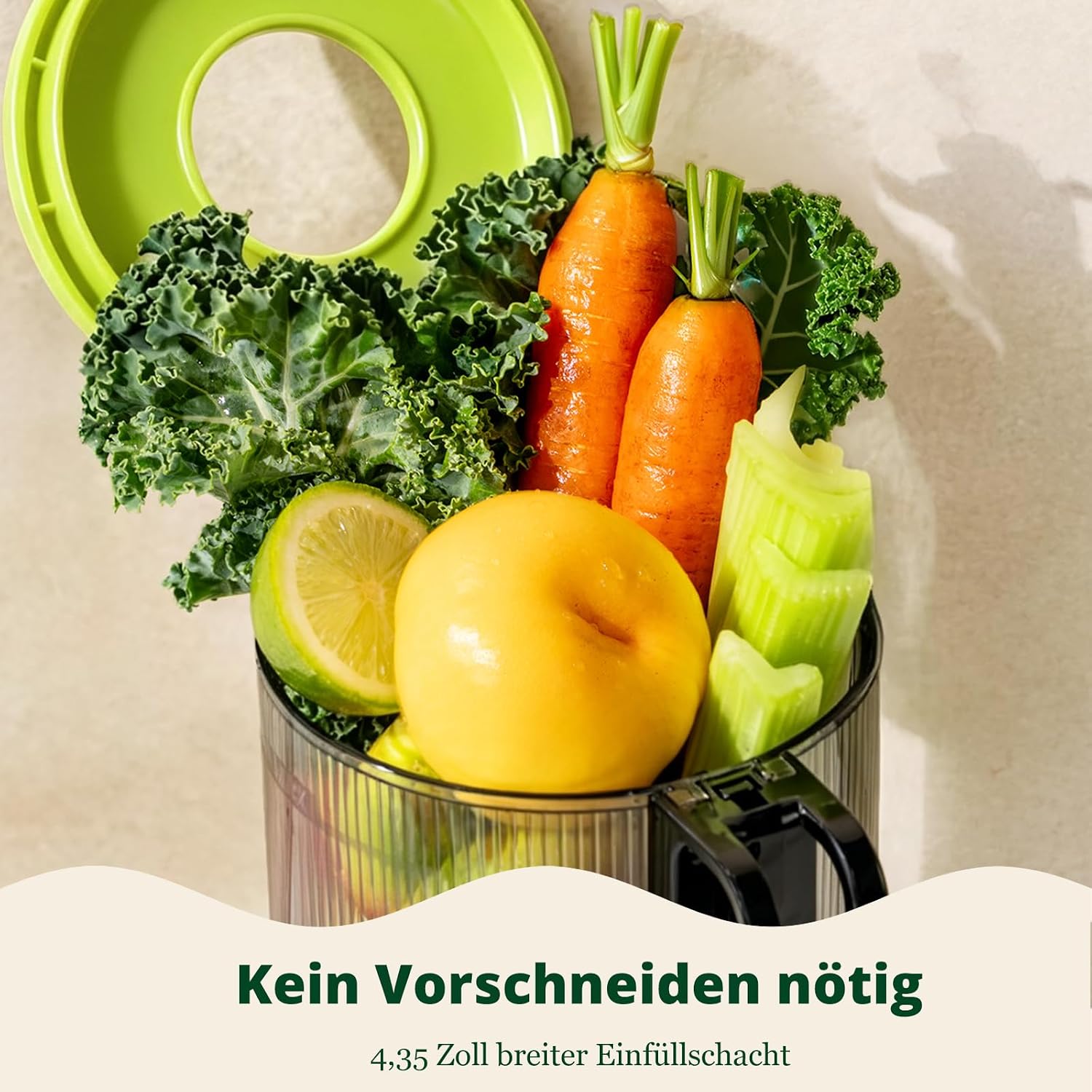 LINKChef Slow Juicer Elektrischer Entsafter | 200 W Kaltentsafter für ganze Früchte und Gemüse | 115 mm große Öffnung | BPA-freier Entsafter mit Blitzreinigung und einfacher Montage | Enthält Saftrezepte | Grün – Bild 9