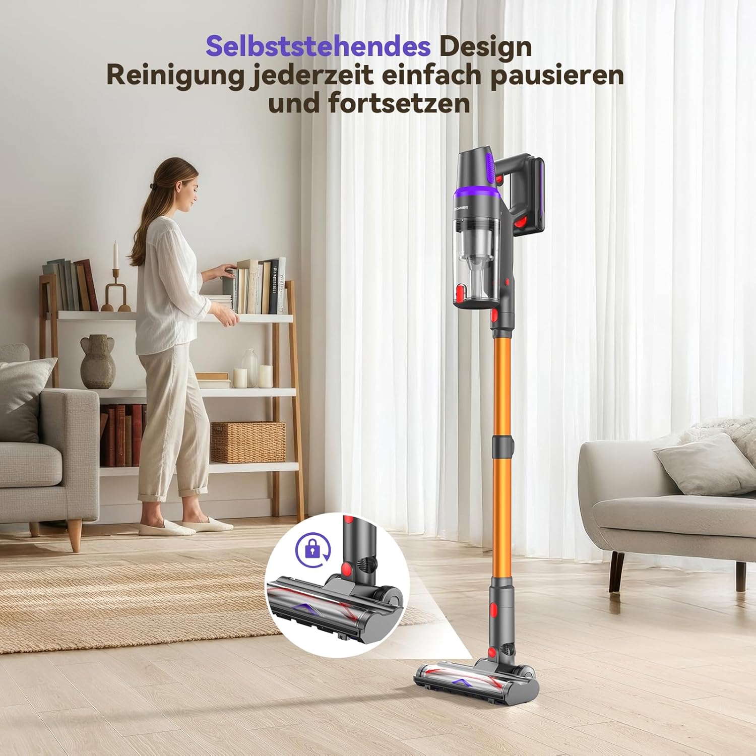 TechRise Akku-Staubsauger 45000Pa/500W/60Min, Anti-Tangle-Bürste & 8-in-1-Funktion (selbststehend) Staubsauger kabellos mit Display, Griffstaubsauger für Zuhause, Tierhaare/Teppiche/hart – Bild 8