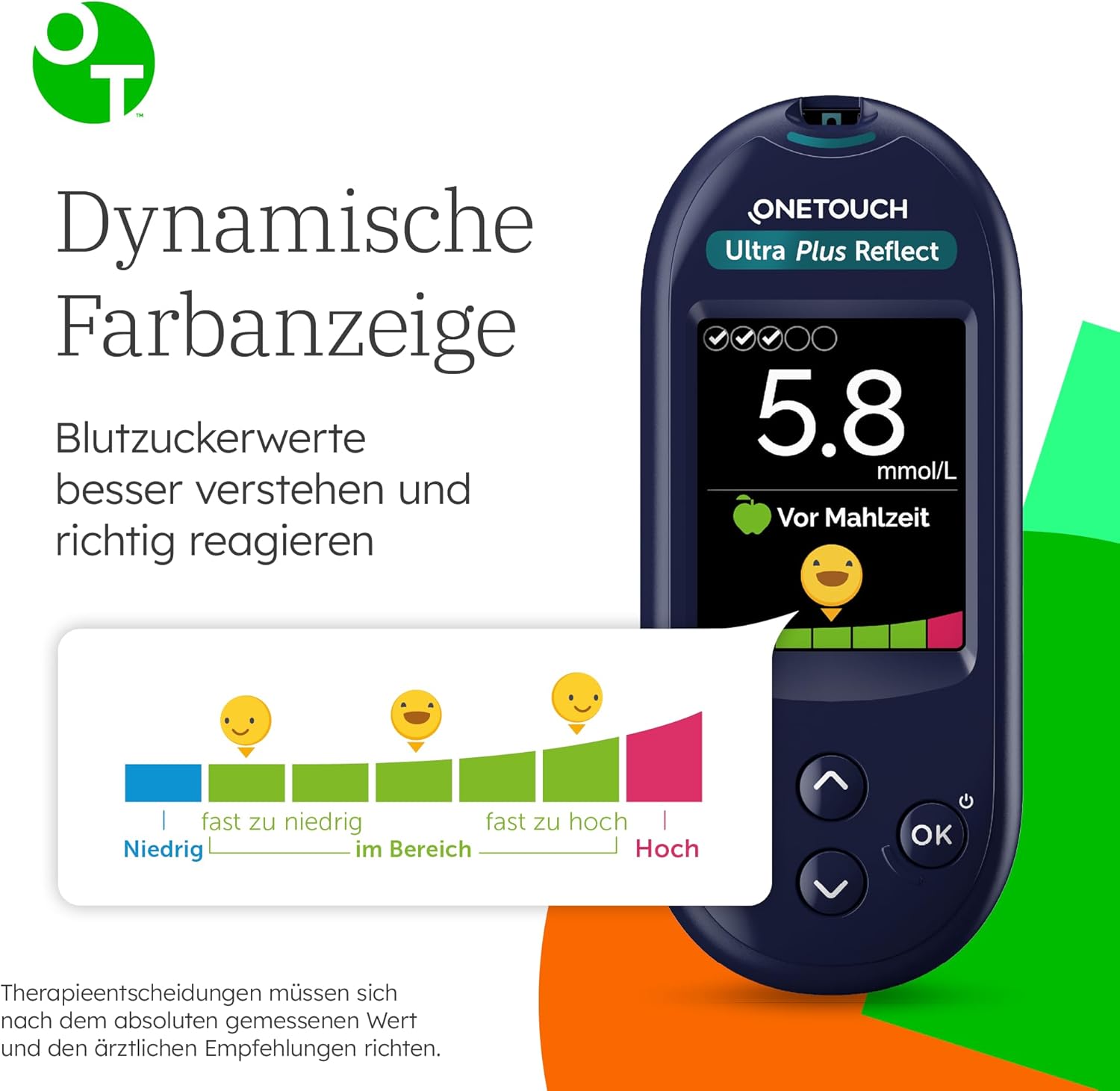 OneTouch Ultra Plus Reflect Blutzuckermessgerät-Set – Starter-Set Diabetes mmol/L – inkl. 40 Teststreifen & 40 Lanzetten – Präzise Messung, einfache Handhabung – Stiftung Warentest SEHR GUT (1,5) – Bild 6