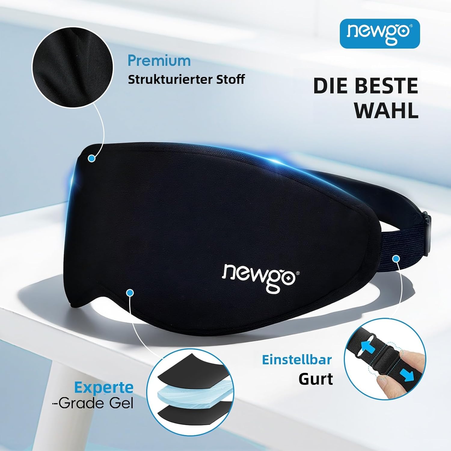 NEWGO 3D Gel Augenmaske – Migränemaske & Kühlmaske Gesicht, kühlend & wärmend, ergonomische 3D-Kontur für perfekte Passform, hautfreundliches Material gegen müde Augen, Schwellungen & Kopfschmerzen – Bild 4