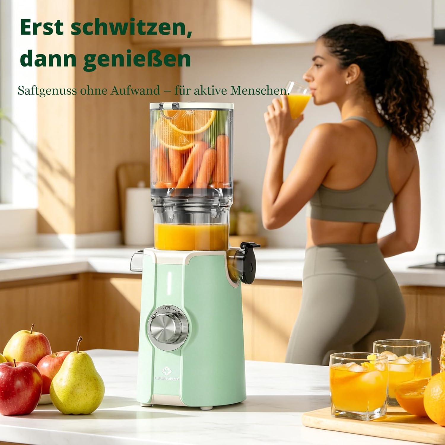 LINKChef Slow Juicer, 115 mm große Einfüllöffnung für Entsafter, Gemüse und Obst, Testsieger, Kaltentsafter 200 W, BPA-frei, leicht zu reinigen und zu montieren, hellgrün – Bild 12