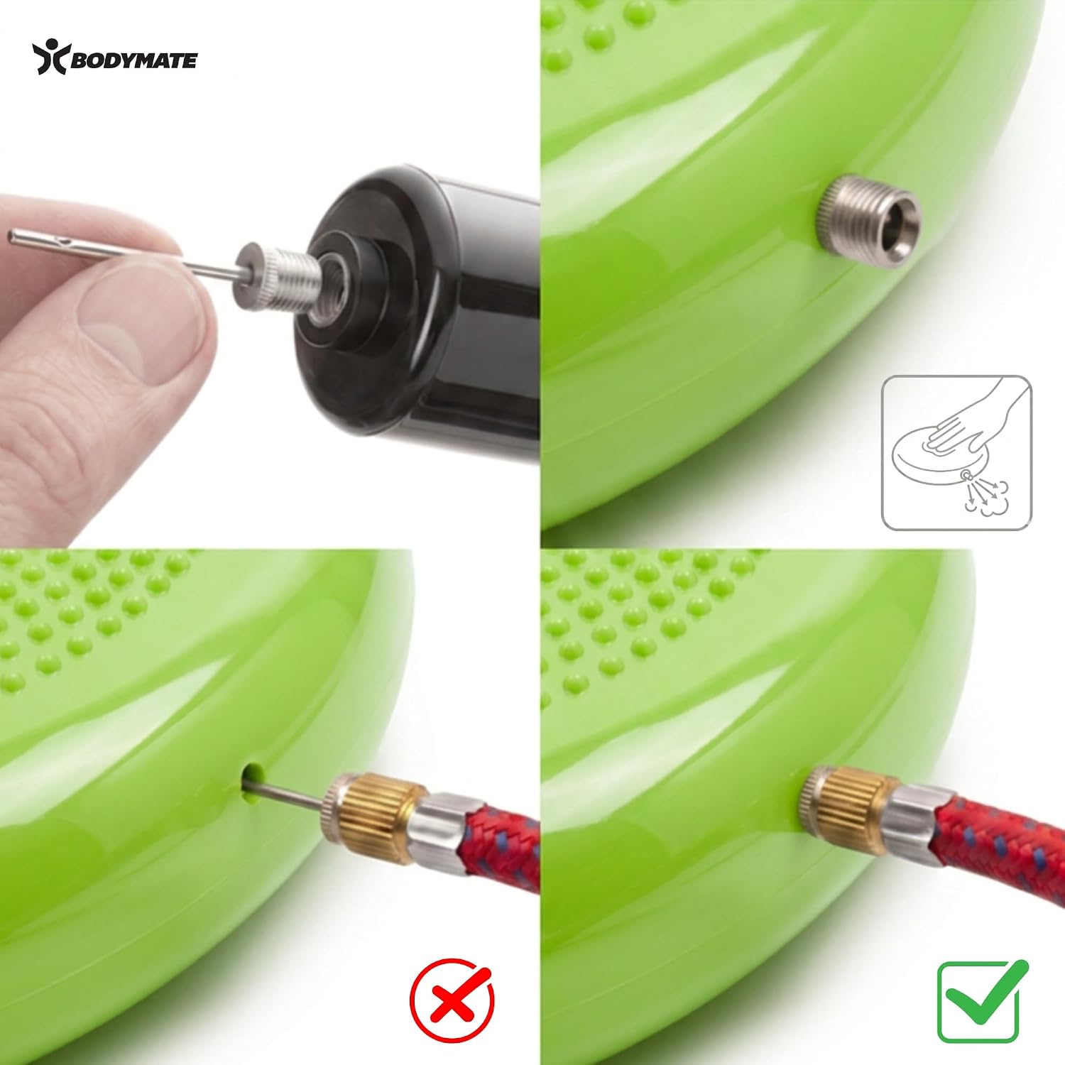 Bodymate Ballsitzkissen inkl. Pumpe, verschiedene Farben, 34 cm Durchmesser, Balancekissen, Luftkissen, Balancepad, Noppenkissen, für Rumpf-, Fitness-, Rehabilitations-, Koordinations- und Rückentraining – Bild 5