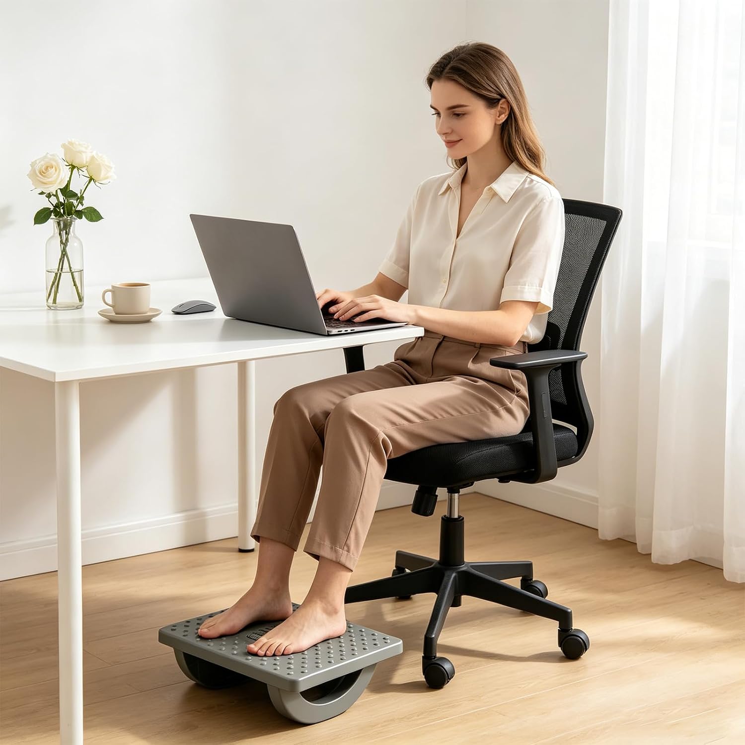 Fußstützen-Schreibtisch, ergonomischer Fußstützen-Schreibtisch, Fußstützen-Schreibtisch mit Massagefläche, für Zuhause, Büro und Reisen, entlastet die Beine (grau) – Bild 7
