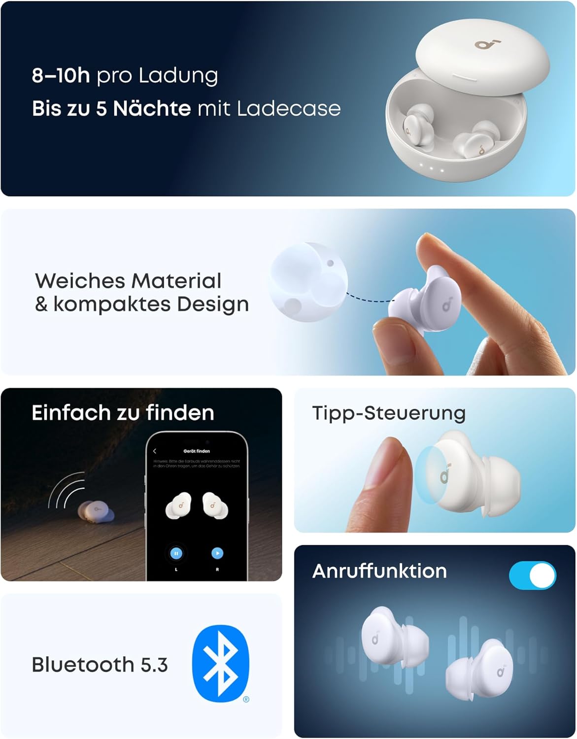 soundcore Anker Sleep A30 Schlafkopfhörer, geräuschmaskierende Bluetooth-Kopfhörer, adaptives Schnarchmaskensystem, besonders bequem für Seitenschläfer, 45-Stunden-Akku – Bild 9
