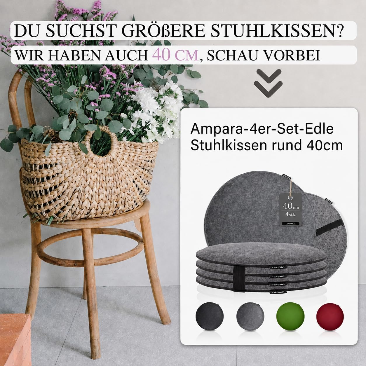 4er-Set Stuhlkissen rund 33 cm – rutschfest & gemütlich – Sitzkissen aus Filz rund | für Stuhl, Bank, Hocker etc. (Dunkelgrau) – Bild 7