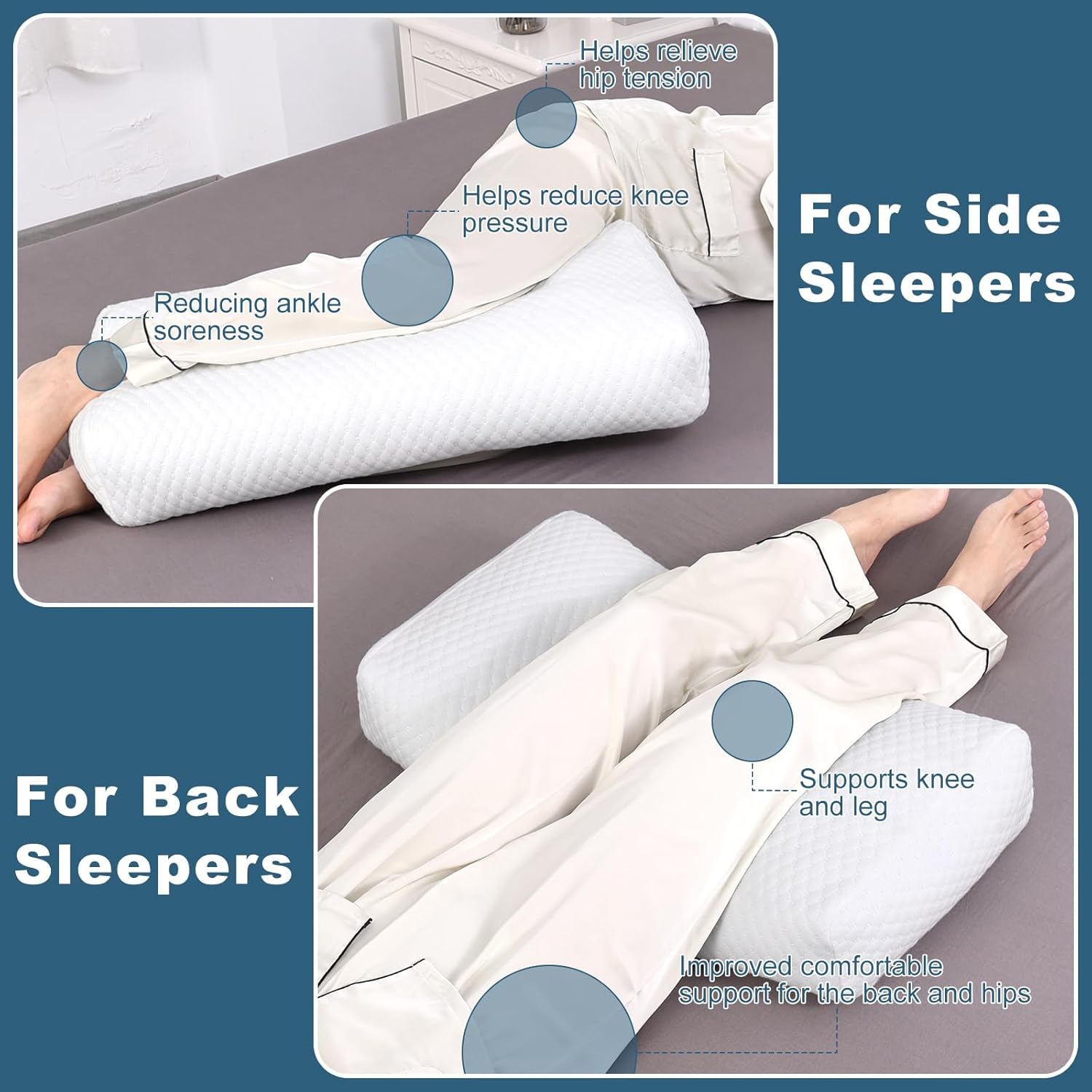 Kniekissen für Seitenschläfer aus Memory-Schaum, ergonomisches und verstellbares Beinkissen für optimale Schlafposition und Druckverteilung, weiß – Bild 5