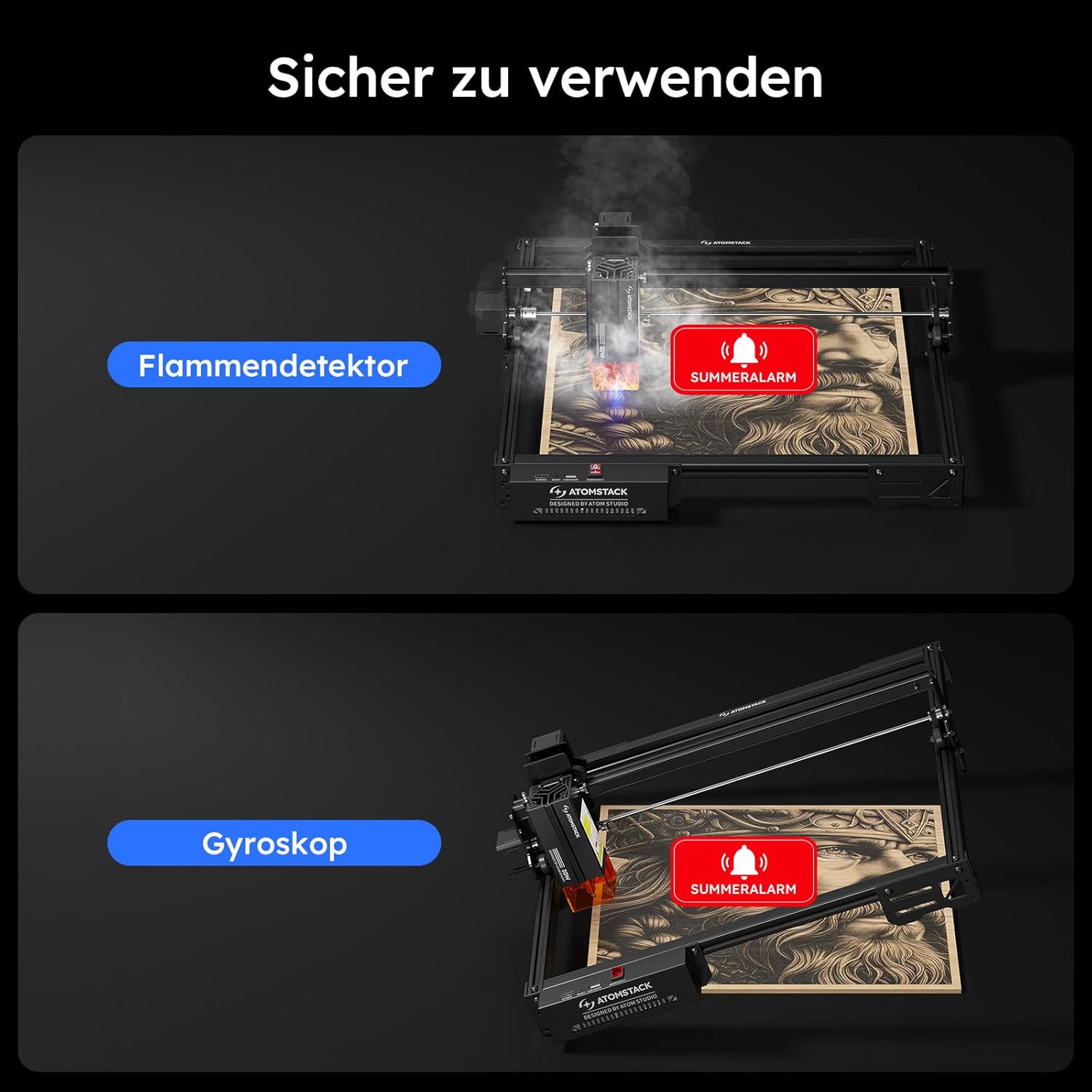 ATOMSTACK SWIFT A20 PRO V2 20 W Lasergravurmaschine, Gravurbereich: 410 x 380 mm, Laserschneider, hochpräziser Laserschneider für personalisierte Geschenke, Holz, Acryl, Leder (SWIFT A20 PRO V2 20 W, Schwarz) – Bild 5