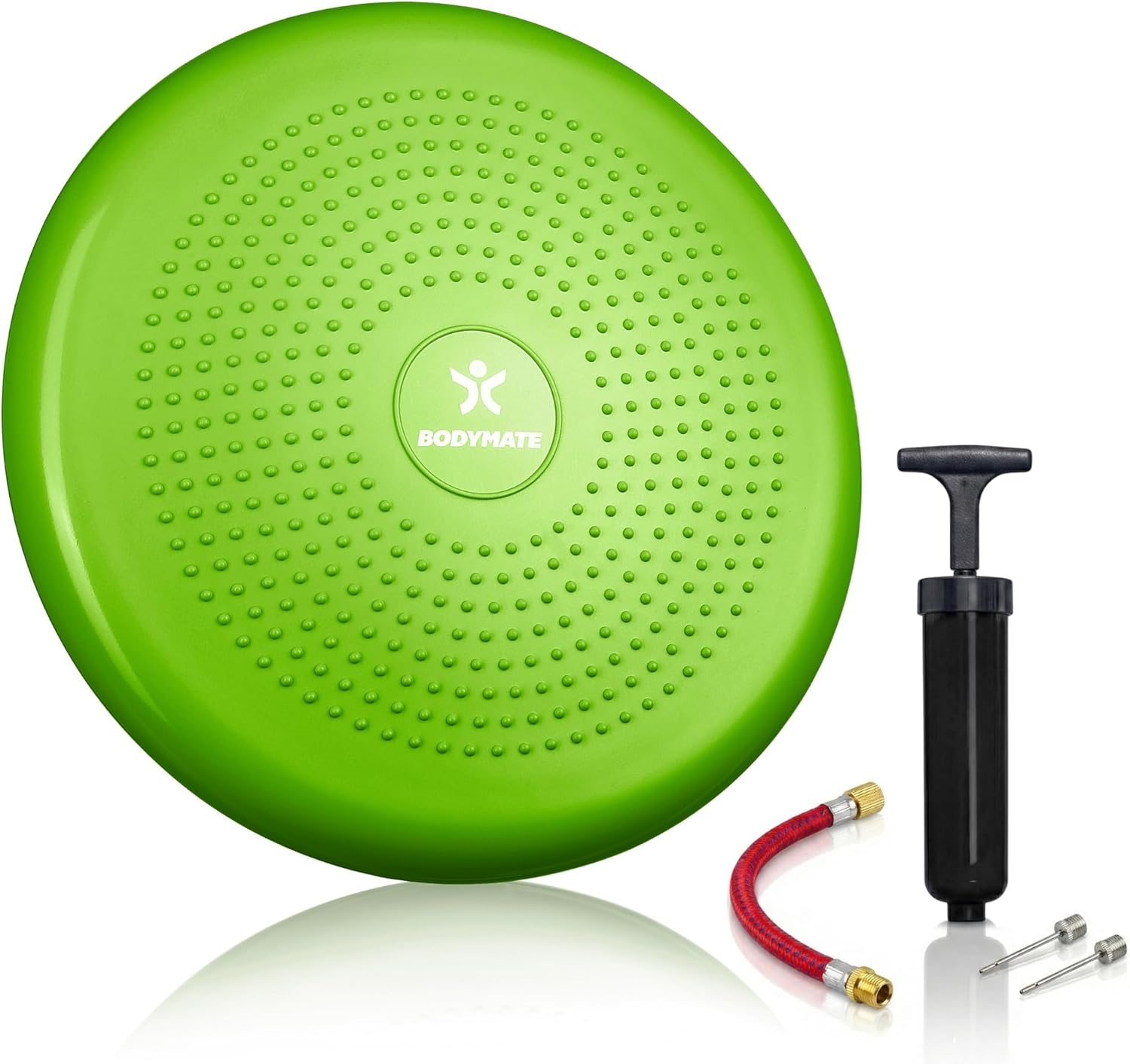Bodymate Ballsitzkissen inkl. Pumpe, verschiedene Farben, 34 cm Durchmesser, Balancekissen, Luftkissen, Balancepad, Noppenkissen, für Rumpf-, Fitness-, Rehabilitations-, Koordinations- und Rückentraining – Bild 2