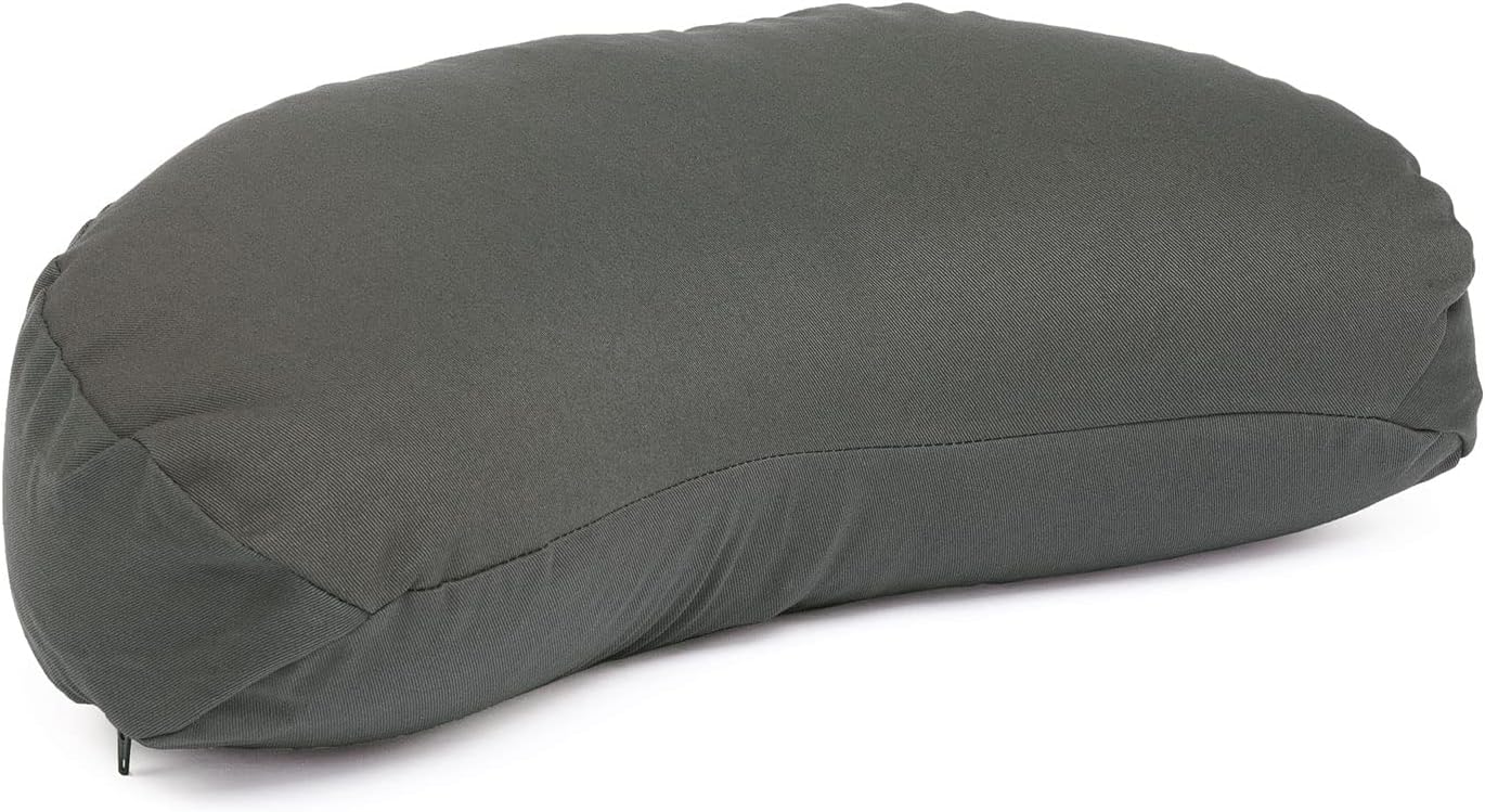 Bodhi Meditationskissen Halbmond Mini | Yogi Moon Eco | Bezug aus 100 % Bio-Baumwolle | Yogakissen halbmondförmig mit Buchweizenfüllung | Halbmondkissen für Yoga & Meditation | Anthrazit