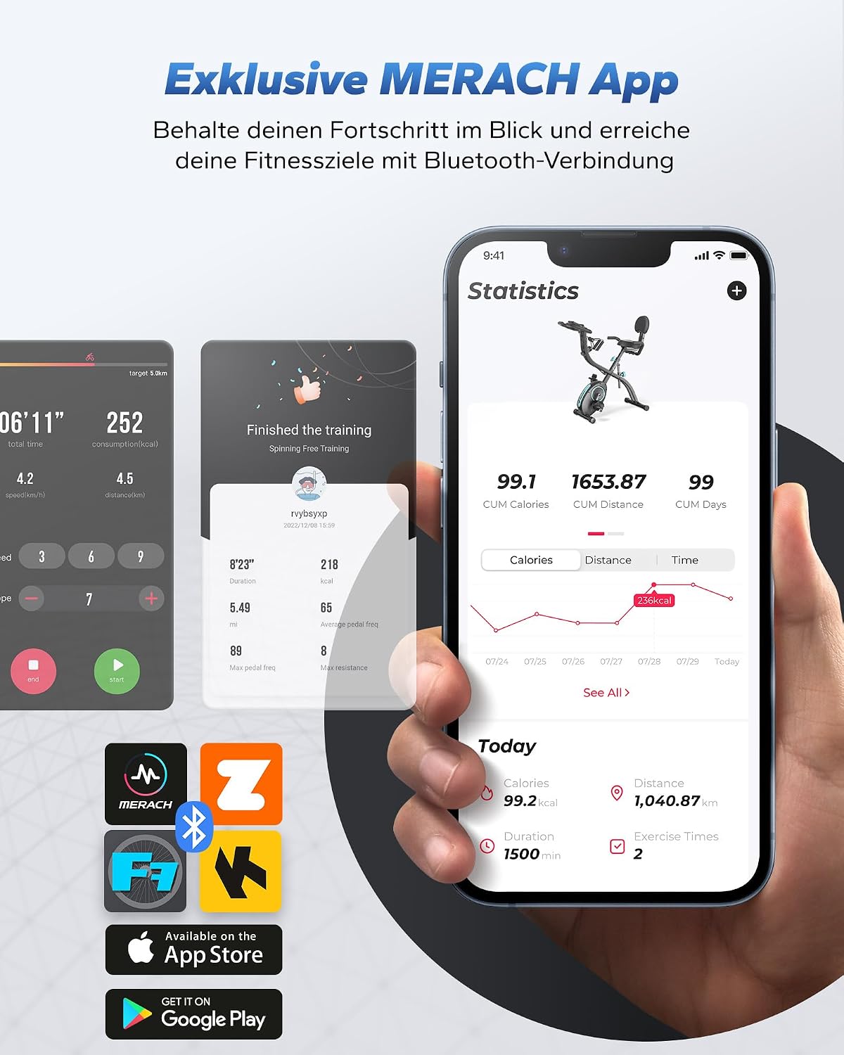 MERACH Klappbarer Heimtrainer mit LCD-Monitor, magnetischer Ergometer-Heimtrainer mit bequemem Sitzkissen, Fitnessräder für zu Hause, platzsparend, 136 kg – Bild 2