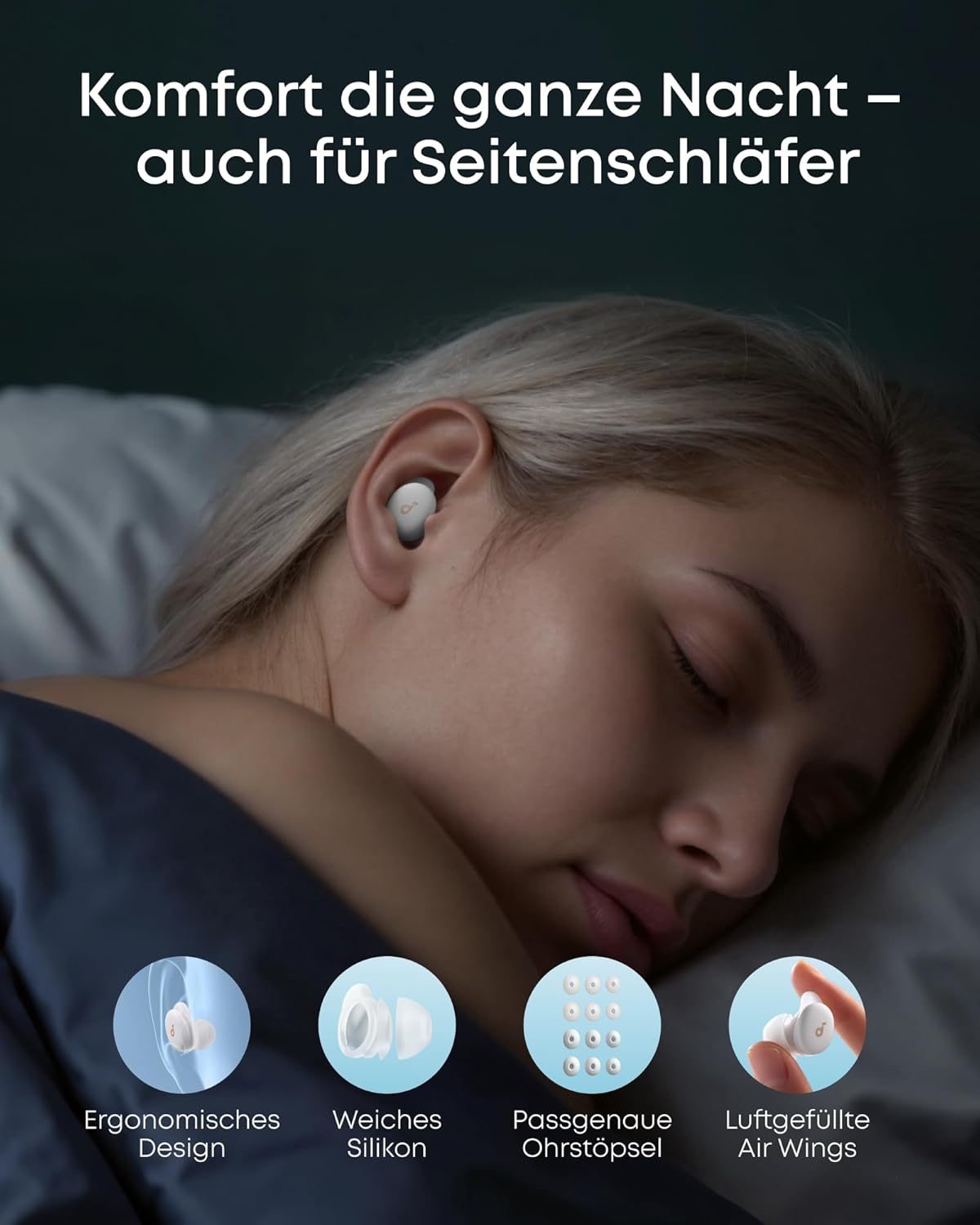 soundcore Anker Sleep A30 Schlafkopfhörer, geräuschmaskierende Bluetooth-Kopfhörer, adaptives Schnarchmaskensystem, besonders bequem für Seitenschläfer, 45-Stunden-Akku – Bild 6