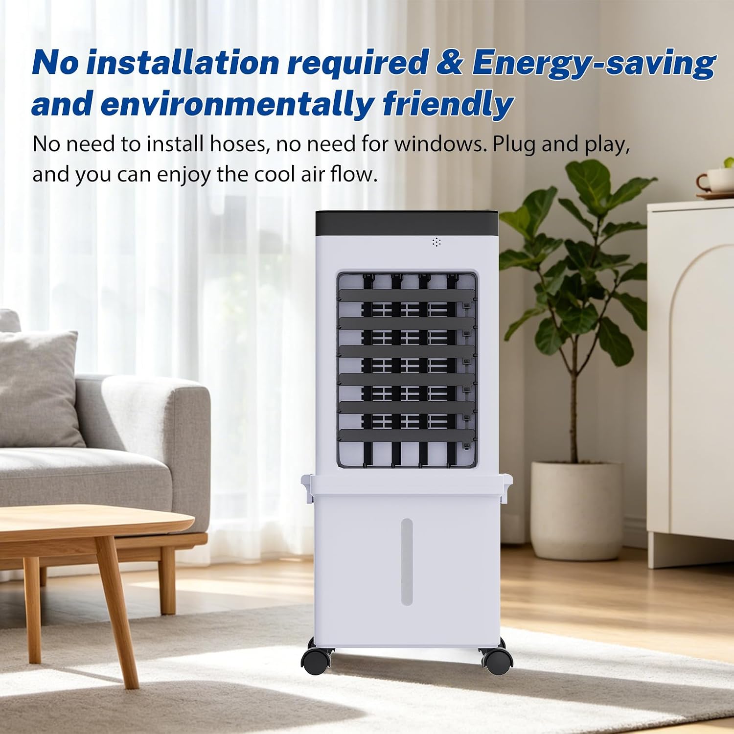 3-in-1-Ventilator und Luftbefeuchter mit Fernbedienung, tragbare 15-Liter-Wasserkühlung – 3 Geschwindigkeiten und 3 Windmodi – 120° drehbar und 7,5-Stunden-Timer – kompakte Kühlbox für Wohnzimmer und Schlafzimmer – Bild 5