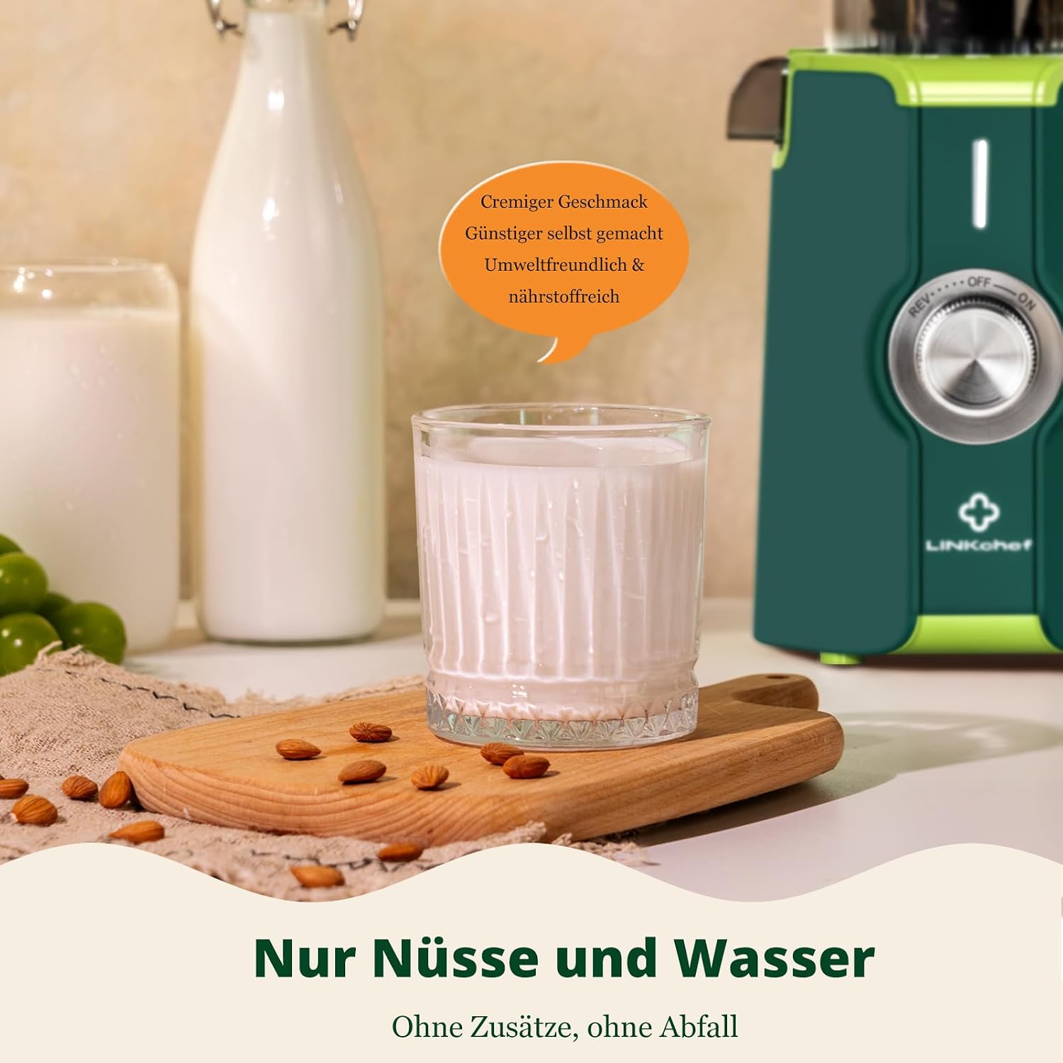 LINKChef Slow Juicer Elektrischer Entsafter | 200 W Kaltentsafter für ganze Früchte und Gemüse | 115 mm große Öffnung | BPA-freier Entsafter mit Blitzreinigung und einfacher Montage | Enthält Saftrezepte | Grün – Bild 7
