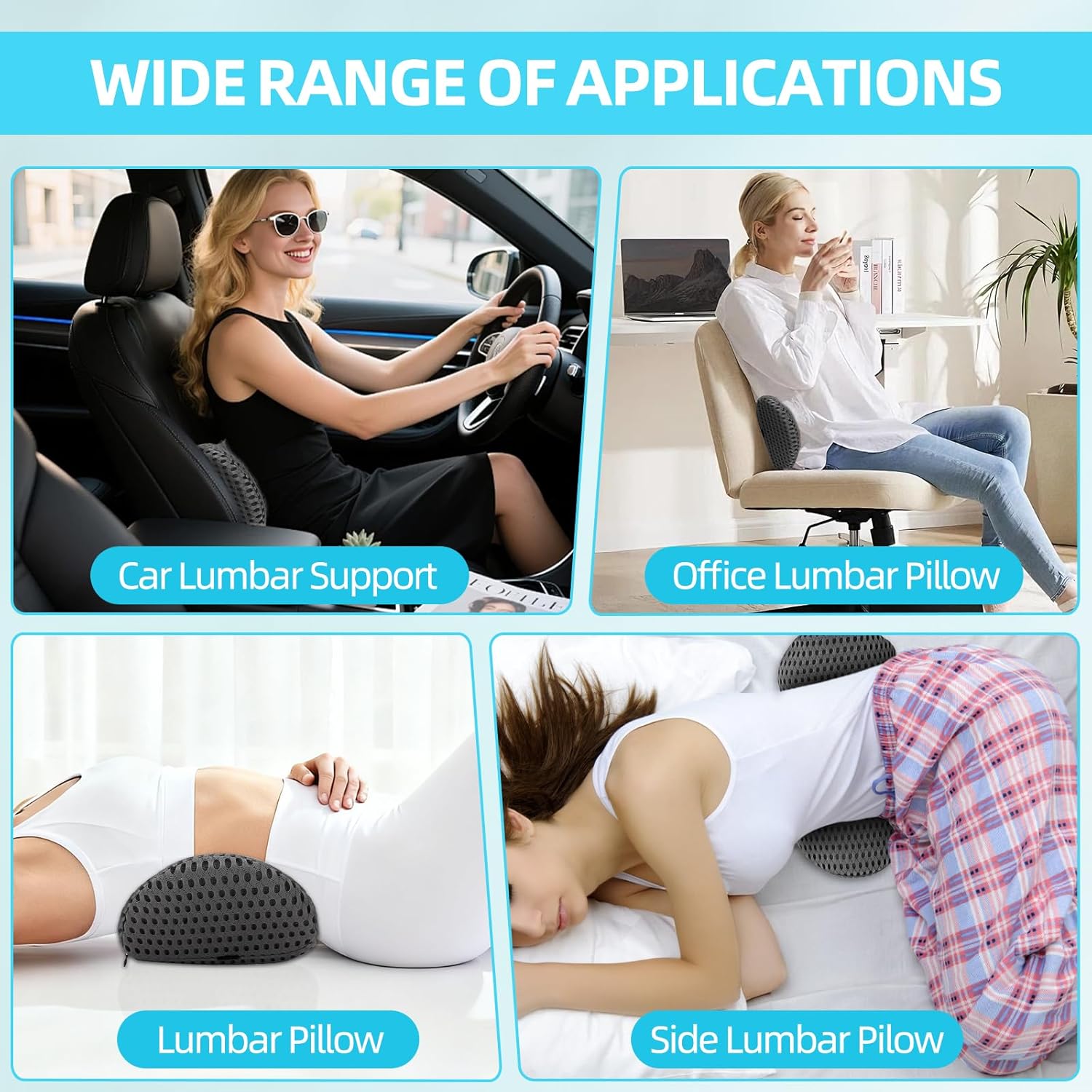 Lendenkissen aus Memory-Schaum, ergonomisches Rückenkissen, Lendenkissen mit atmungsaktivem Bezug und verstellbarem Gurt, Rückenstützkissen, Rückenkissen für Auto, Bürostuhl, Bett, Sofa (grau) – Bild 7