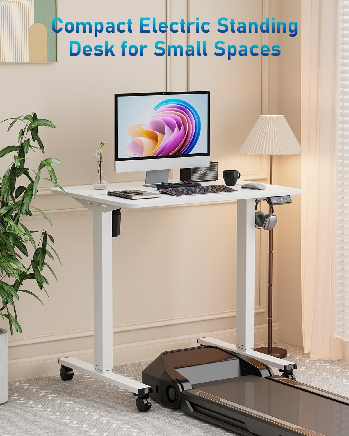 Höhenverstellbarer Schreibtisch 80 x 60 cm, hochwertige Tischplatte, elektrischer Schreibtisch, höhenverstellbar, Computertisch mit Memory-Funktion, weiß – Bild 6