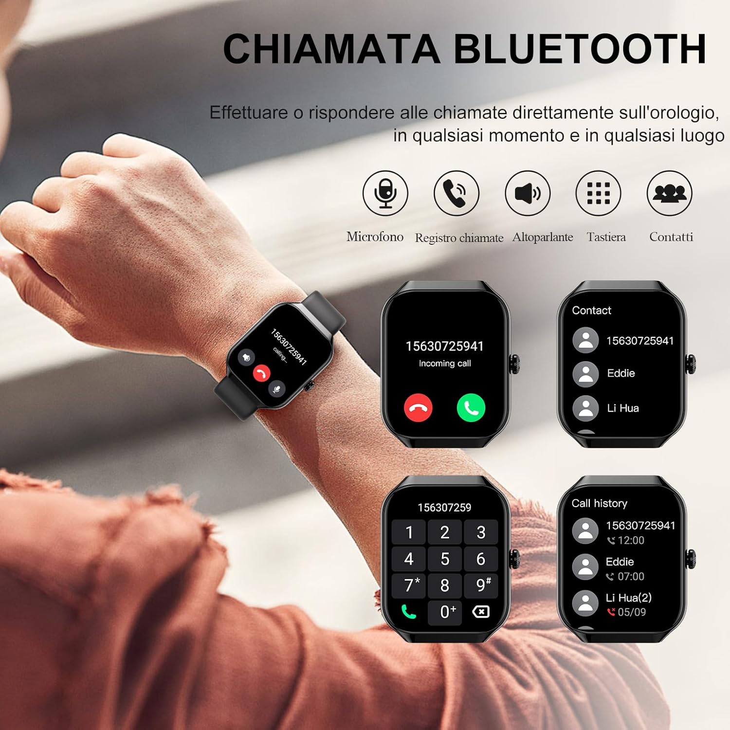 Smartwatch Herren Damen 1,96 Zoll Fitnessuhr Herzfrequenz Schlafmonitor Schrittzähleruhr Smart Watch Bluetooth Anrufe 113+ Sportmodi Sportuhr IP68 Wasserdicht Fitness Tracker für iOS Android Schwarz – Bild 2