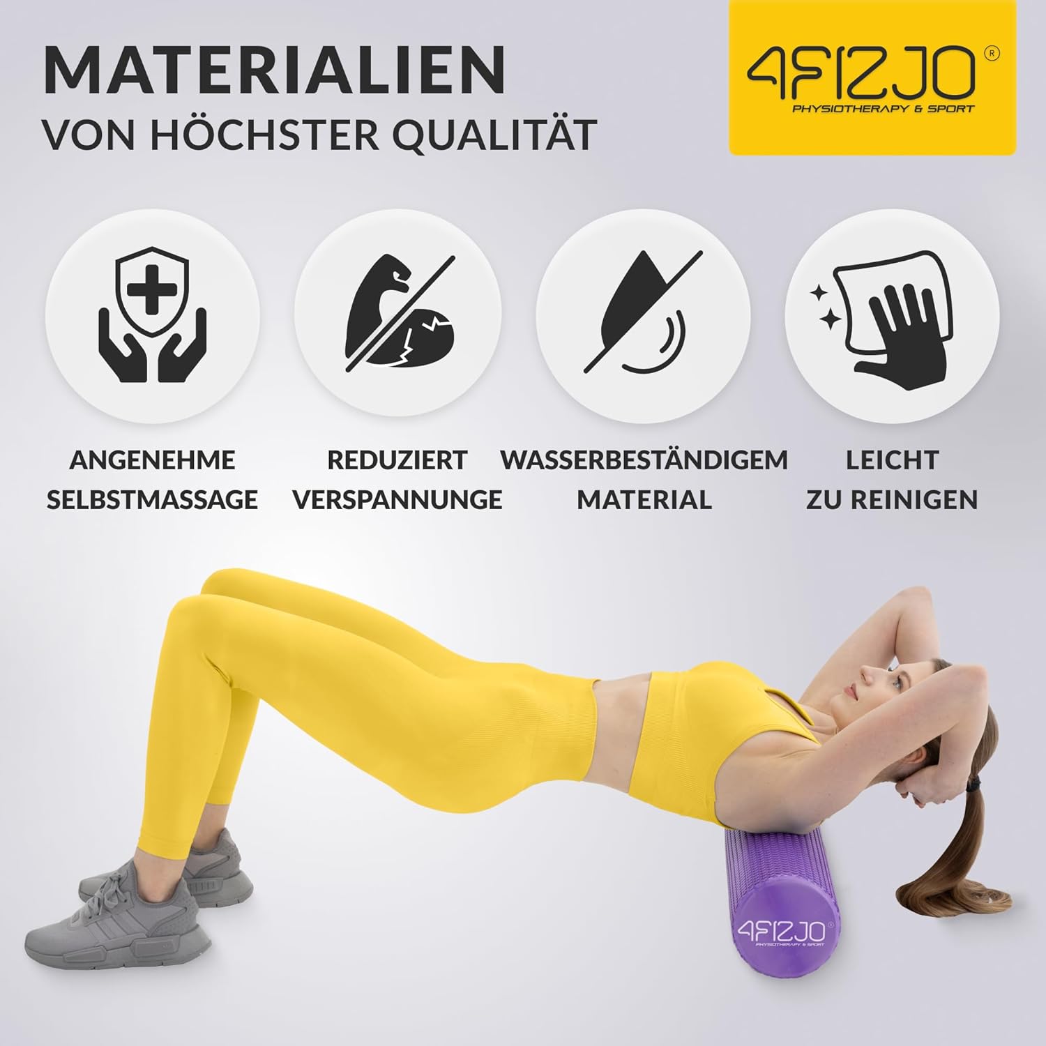 4FIZJO Faszienrolle mit Noppen aus EVA-Schaum, Durchmesser 15 cm, Länge 60 cm, Massagerolle, Rückenrolle, leicht, langlebig, mittlere Härte, Faszientraining, Massagetraining, Lila – Bild 4