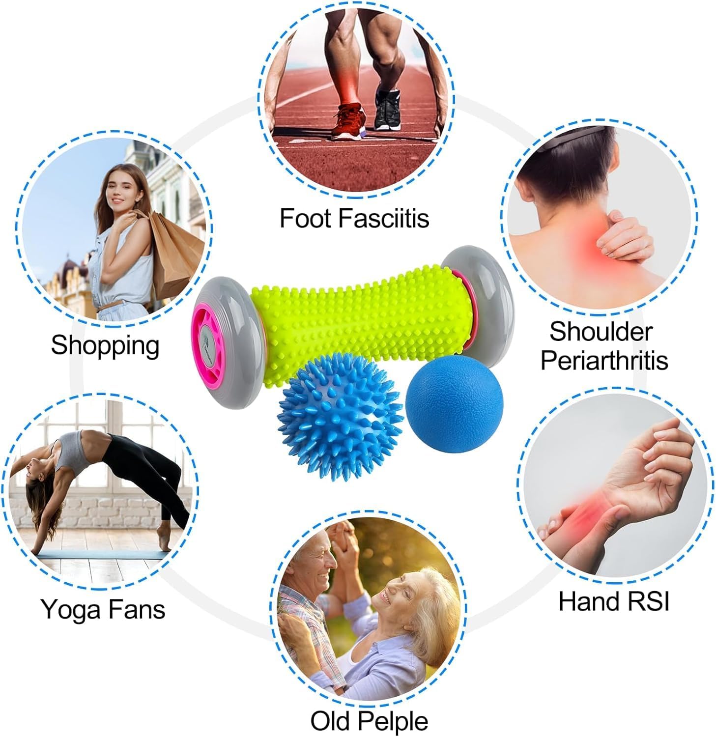 Fußmassageroller bei Plantarfasziitis, Fußmassageset für Füße, Massageball, Massageball mit Noppen, Fersensporn, Igelball für Hinterbeine, Füße – Bild 6