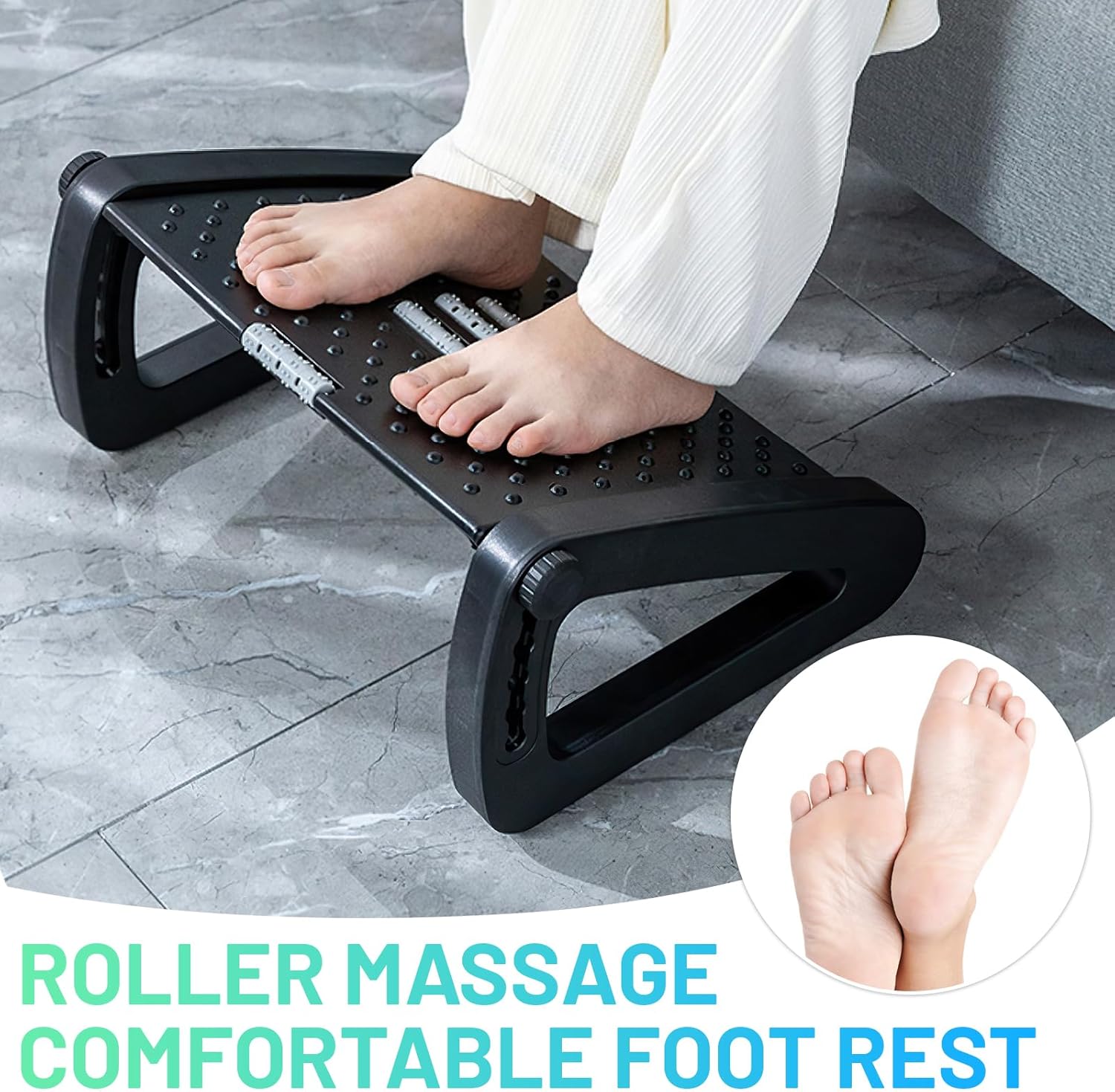 Mkitnvy Fußstützen-Schreibtisch, Fußstützen-Schreibtisch mit Massagefläche, 6 Höhenverstellbar & Massagefunktion, rutschfeste Fußstütze, für unter dem Schreibtisch bei der Arbeit oder beim Spielen – Bild 5