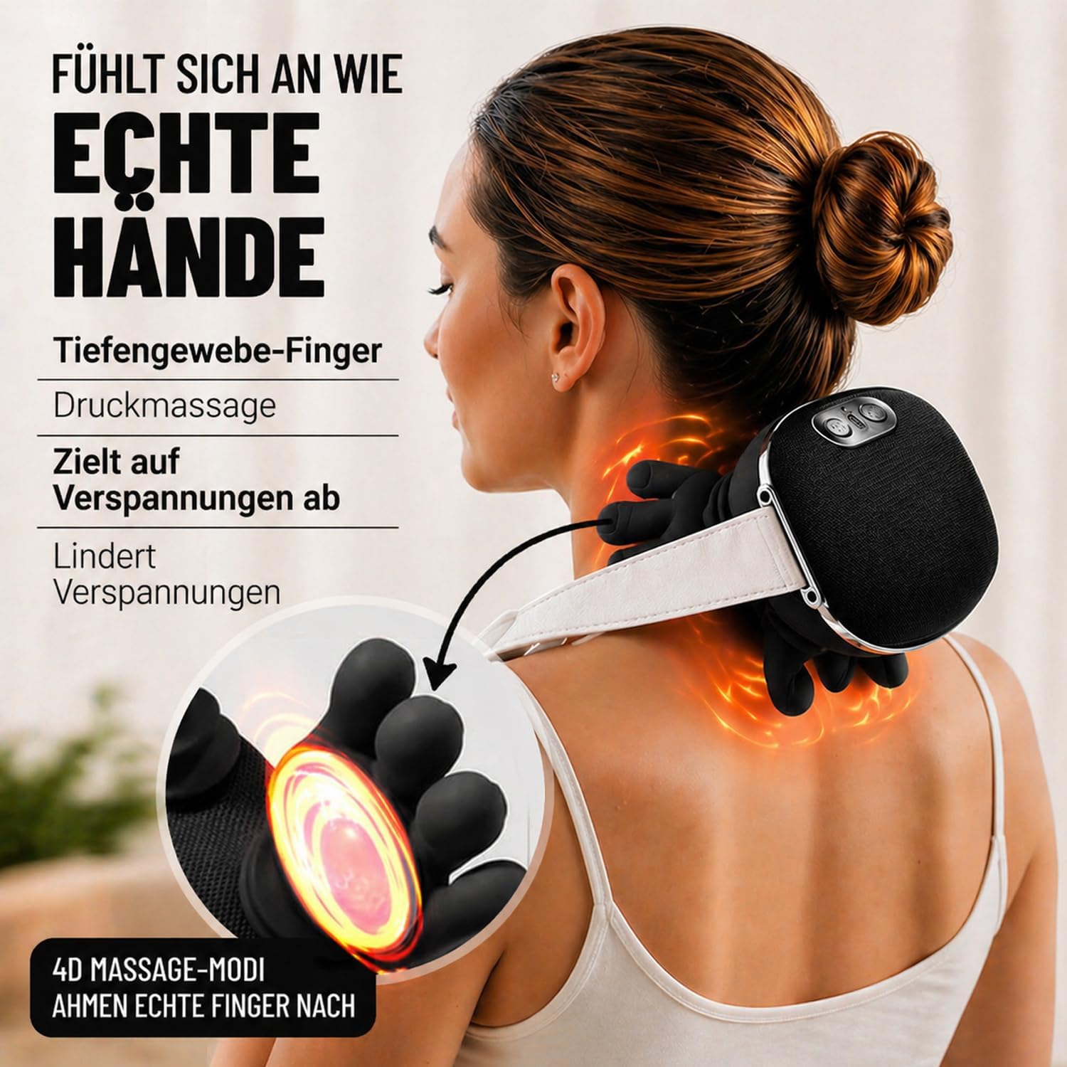 BeFit24 Nackenmassagegerät 4D mit Wärme, kabellos, Tiefengewebsmassagegerät für Nacken, Schulter, Rücken, wirksam gegen Schmerzen & Verspannungen, ideal für Büro, Zuhause & Geschenk – Bild 2