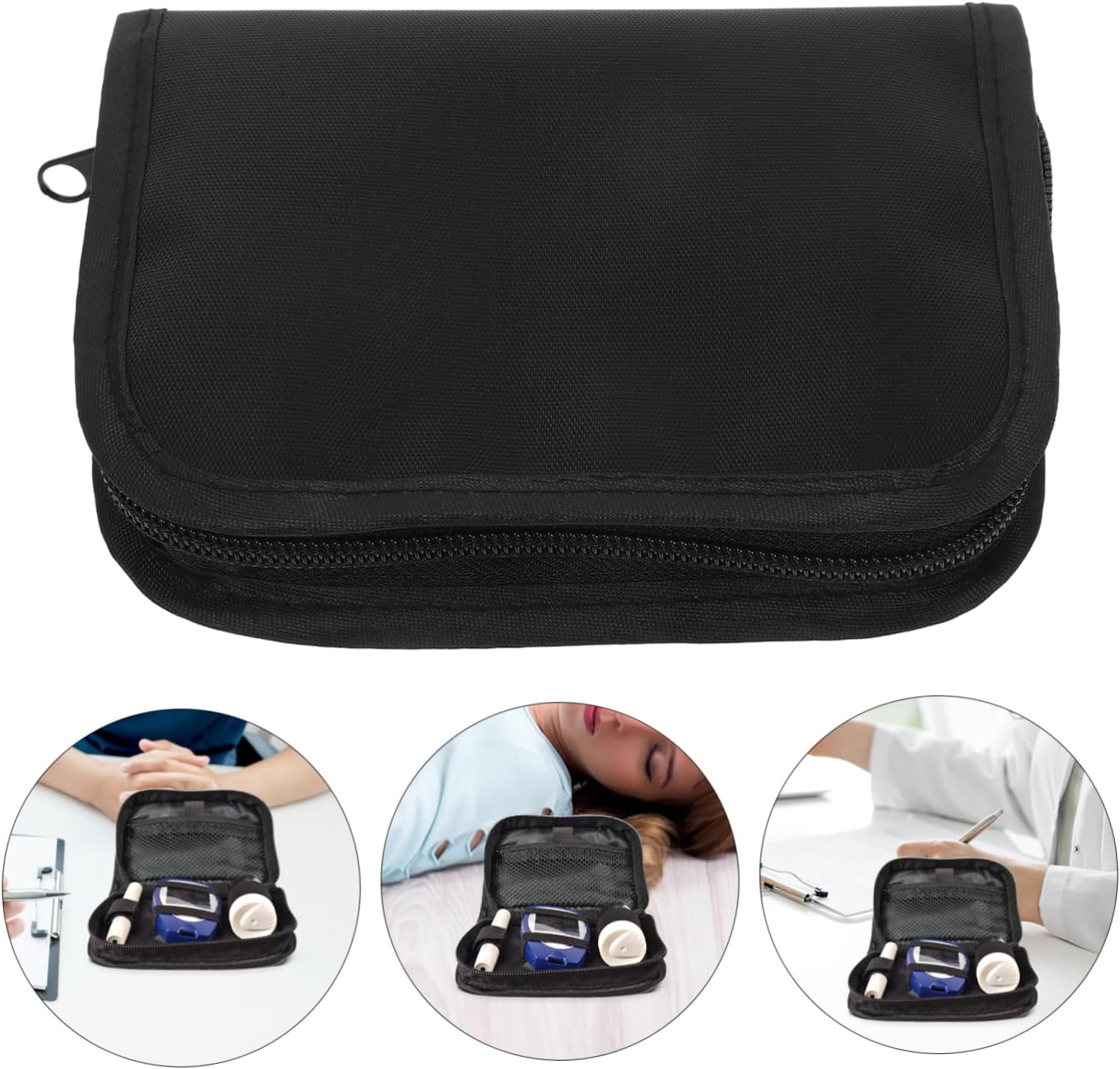 FRCOLOR Tragbare Blutzuckermessgerät-Tasche für Diabetikerbedarf mit stoßfestem Polyester-Organizer, kompakte Diabetes-Reisetasche 6,1 x 4,5 x 1,4 Zoll für die medizinische Versorgung unterwegs – Bild 8