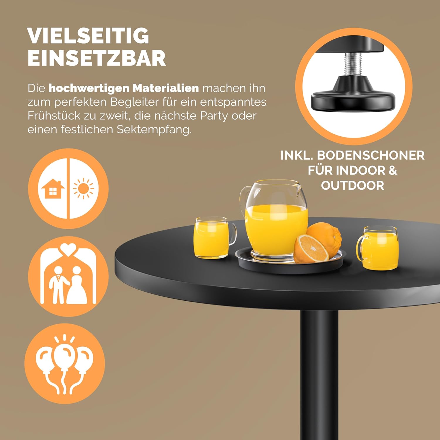 Casaria 2-in-1-Bartisch, höhenverstellbar, klappbar, 70 cm / 115 cm, Aluminium, wetterfest, Durchmesser 60 cm, rund, Outdoor, Indoor-Beistelltisch, Bistrotisch, schwarz – Bild 7