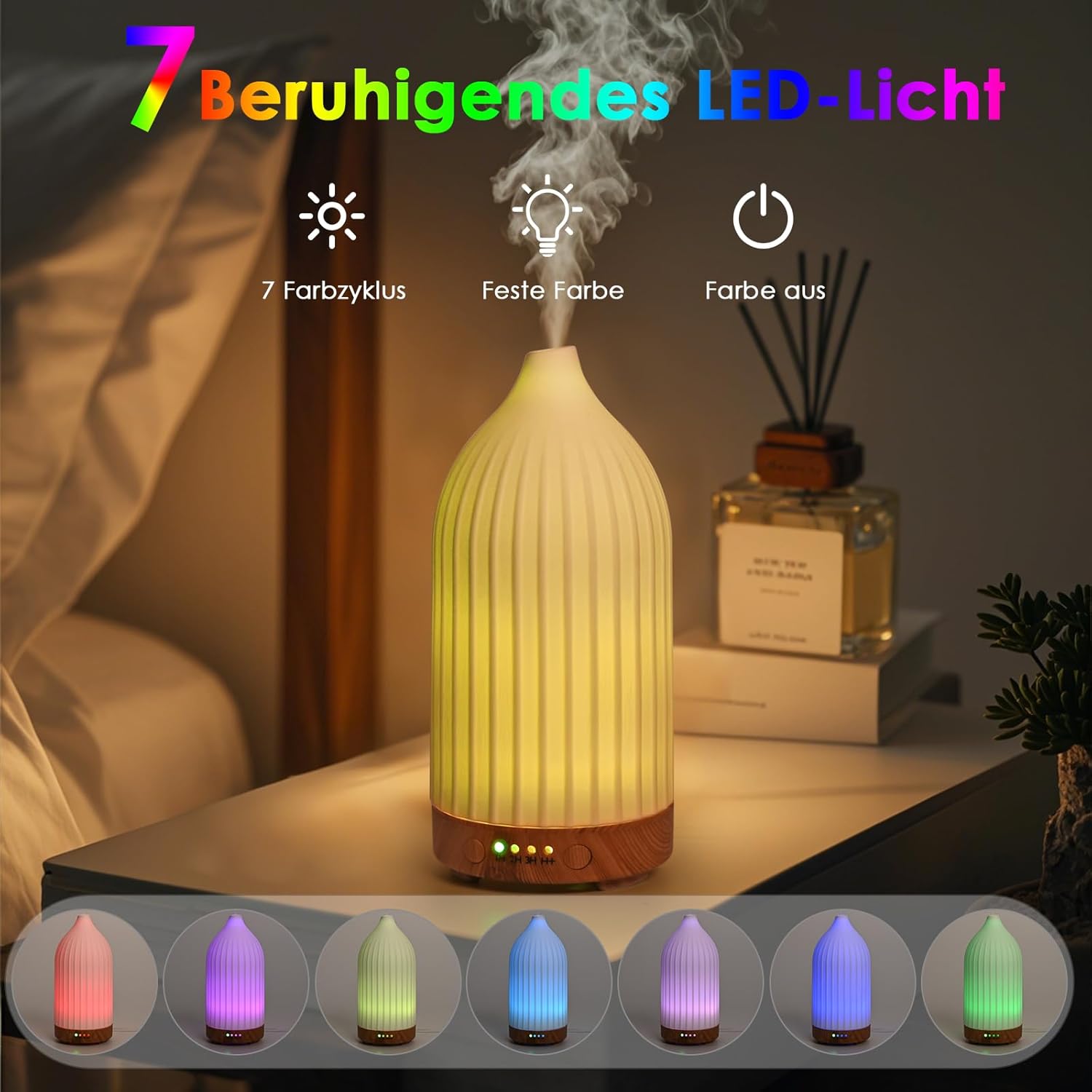 Aromadiffusor für ätherische Öle, Ultraschall-Luftbefeuchter, Duftöl, Ölbrenner, Aromatherapie-Diffusor für Yoga, Büro, Schlafzimmer, Weiß (250 ml) – Bild 2