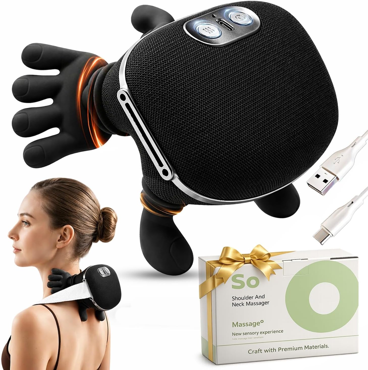 BeFit24 Nackenmassagegerät 4D mit Wärme, kabellos, Tiefengewebsmassagegerät für Nacken, Schulter, Rücken, wirksam gegen Schmerzen & Verspannungen, ideal für Büro, Zuhause & Geschenk