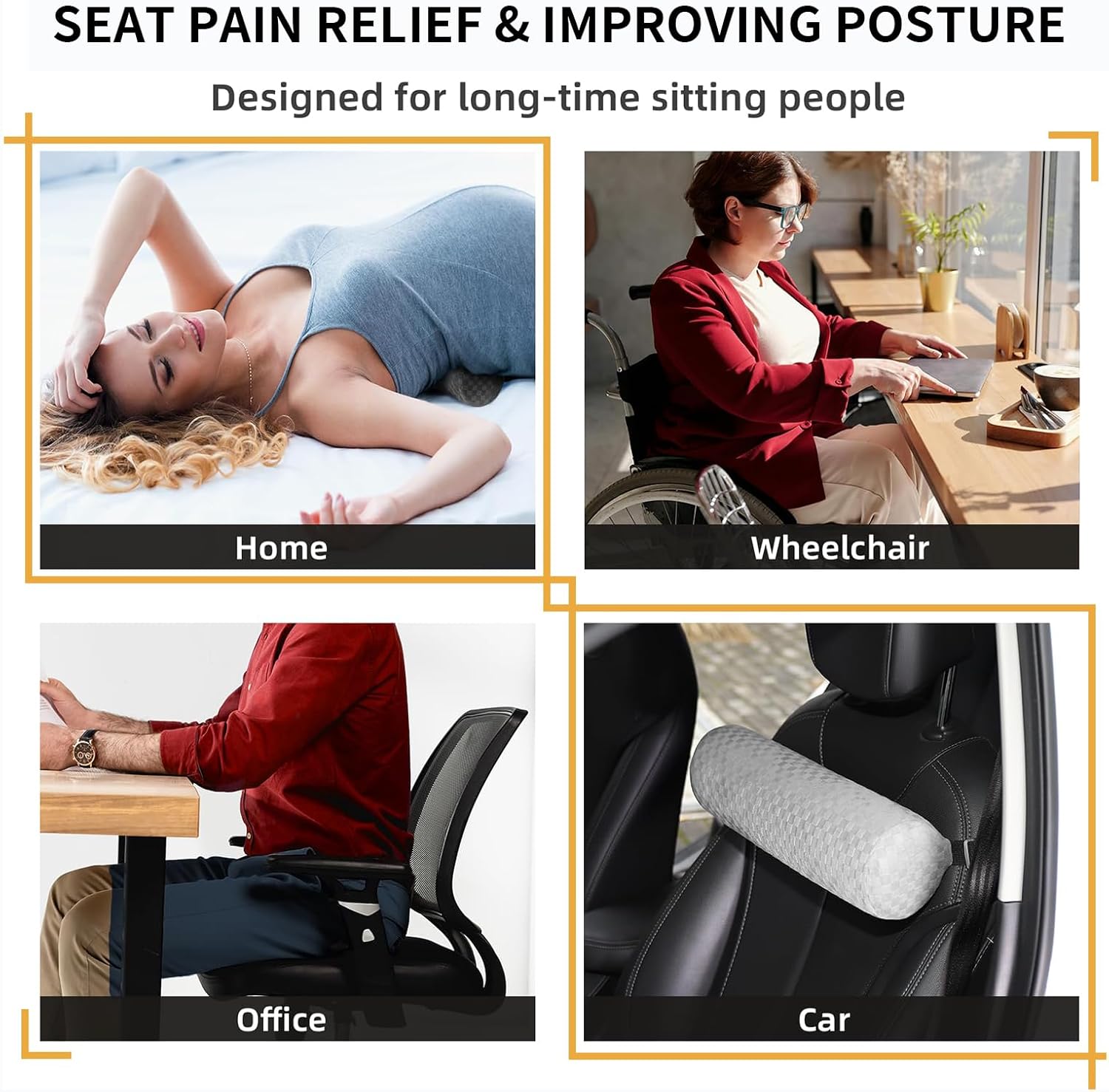 Ergonomisches Lendenkissen mit Bezug, Lendenkissen Auto mit Gurt, Rückenstütze für Sofa Auto, Rückenkissen gegen Schmerzen, Bandscheibenwürfel, Uplift-Kissen – Bild 7