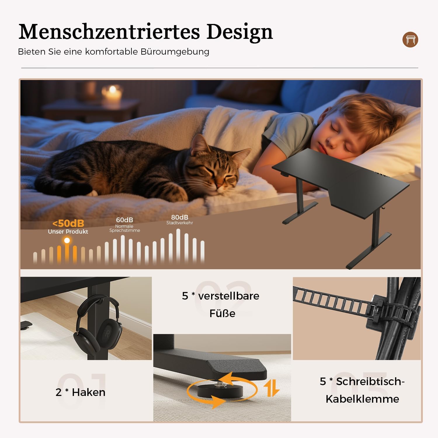Klicelor Höhenverstellbarer Schreibtisch, elektrischer Stehsitz-Bürotisch, Computertisch mit 2 Memory-Funktionen, Stehpult, 160 x 90 cm, Schwarz – Bild 6