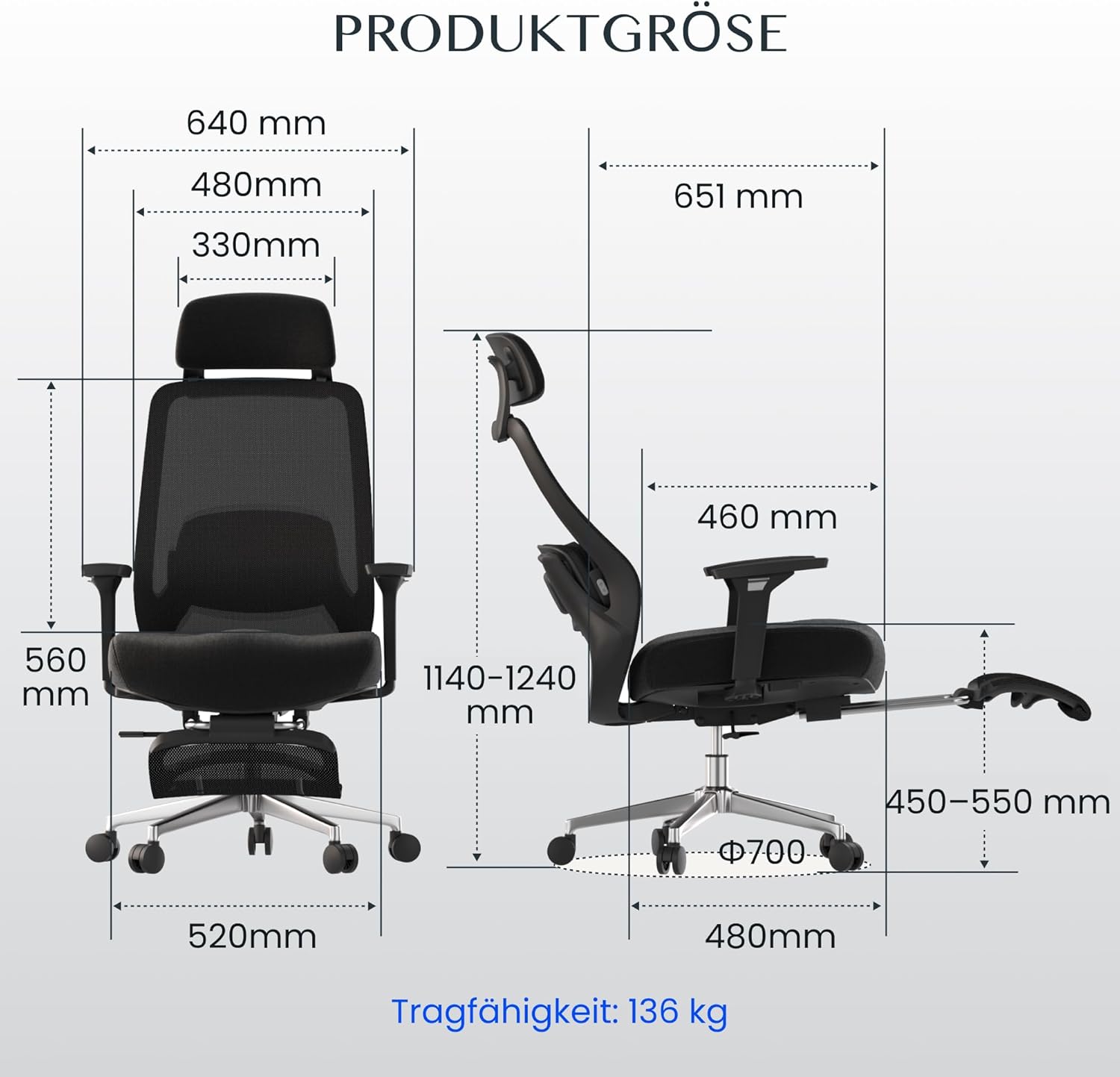 FLEXISPOT MasterEase Massage-Bürostuhl mit Fußstütze und Gummirädern, ergonomischer Schreibtischstuhl mit 2D-Lendenwirbelstütze mit Heiz- und Massagefunktion, 4-fach verstellbare Rückenlehne, Schwarz – Bild 2