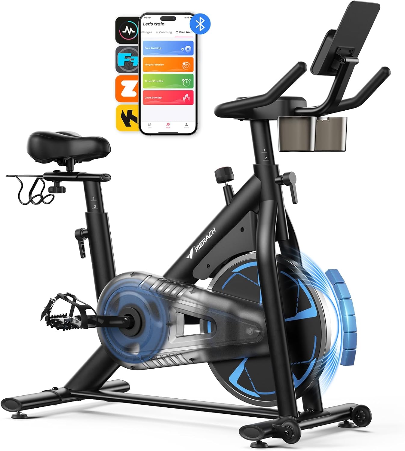 MERACH PRO Heimtrainer Fahrrad mit 8KG High-Inertia Schwungrad für Optimierte Laufruhe, Leises Magnetbremssystem, Verstärkter H-Rahmen, Stoßdämpfender Luftkissensattel, Eigene App, Bis 150KG