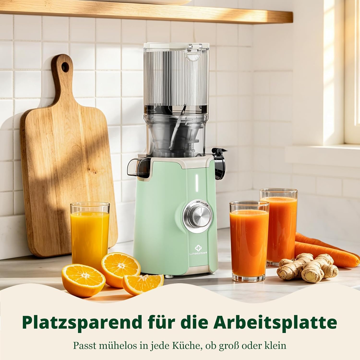 LINKChef Slow Juicer, 115 mm große Einfüllöffnung für Entsafter, Gemüse und Obst, Testsieger, Kaltentsafter 200 W, BPA-frei, leicht zu reinigen und zu montieren, hellgrün – Bild 9