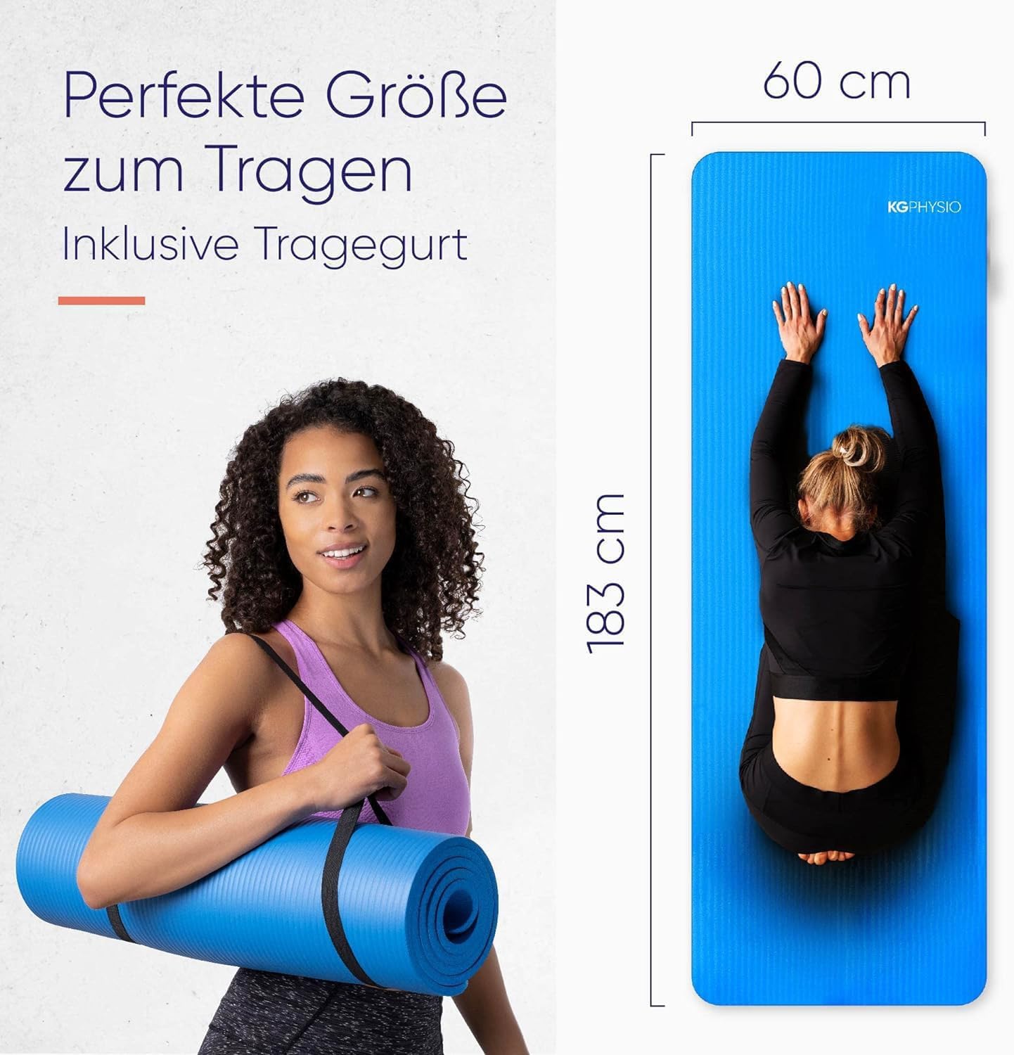 KG Physio rutschfeste Yogamatte mit Schultergurt – Gymnastikmatte für Yoga, Heimtraining, HiiT und Pilates – Fitnessmatte, Sportmatte, Yogamatte rutschfest, 183 cm x 60 cm x 8 mm – Bild 8