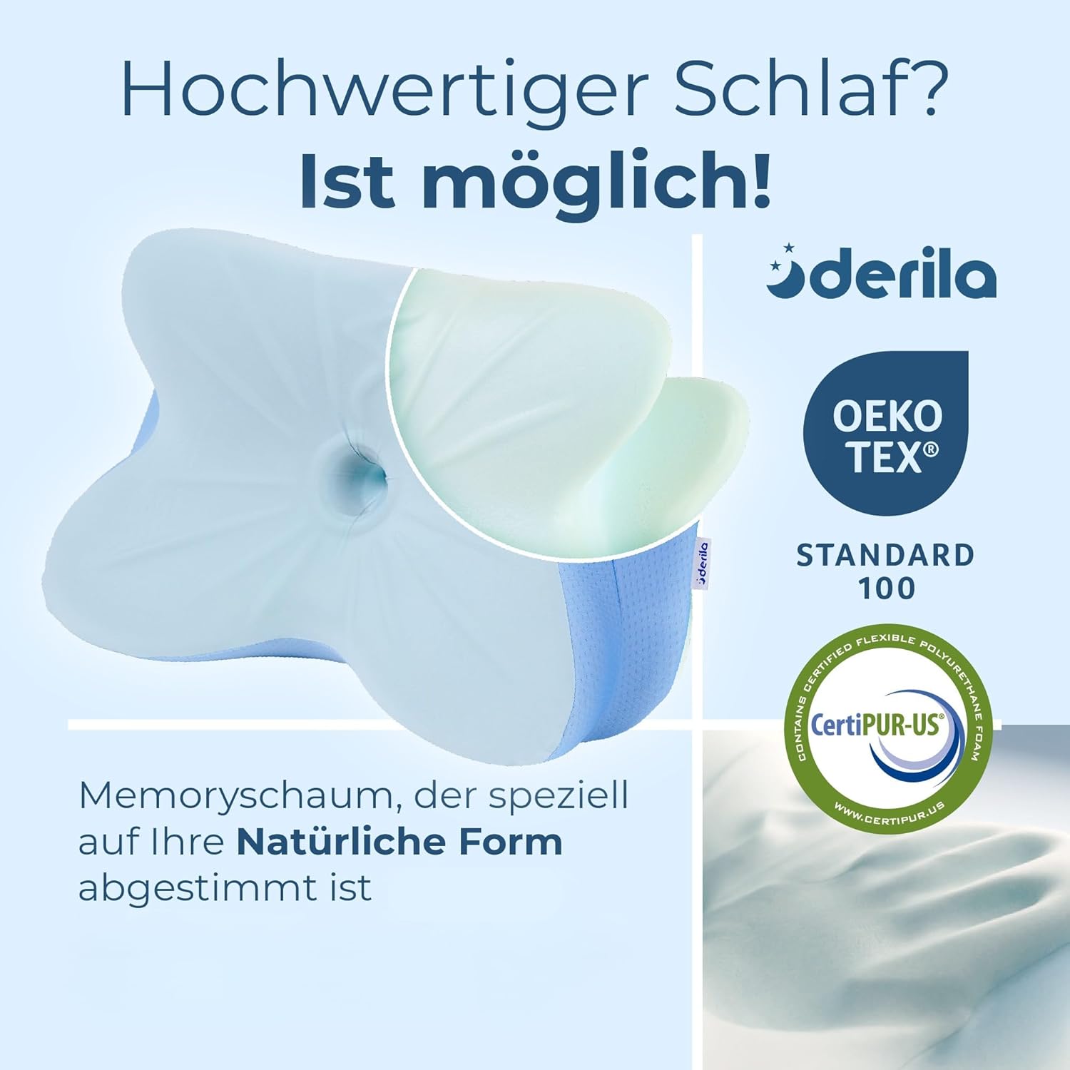 Derila Ergo-Kissen, Memory-Schaum-Nackenkissen, Seitenschläferkissen & Schmetterlingskissen für Seiten-, Rücken- und Bauchschläfer (1 Stück) – Bild 4