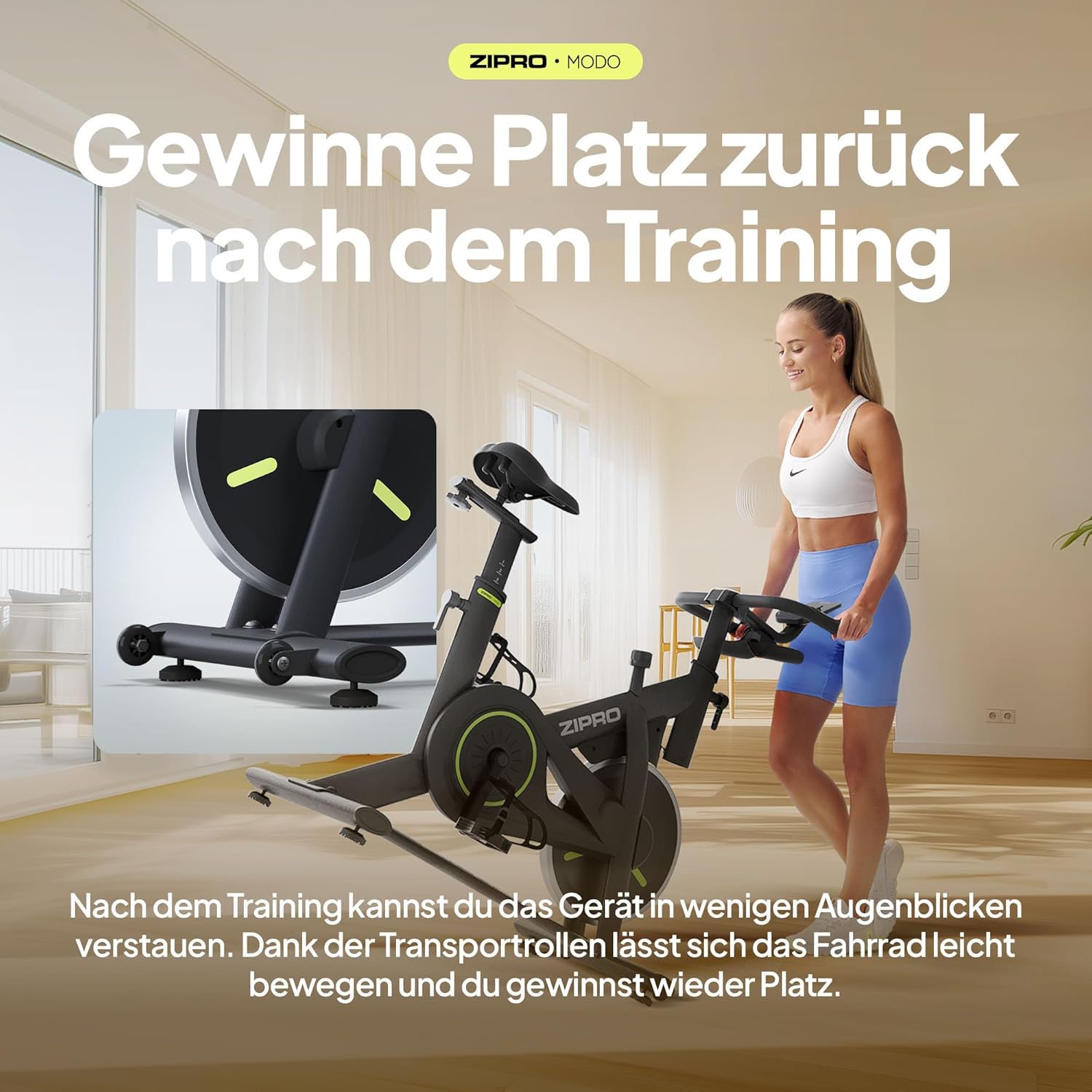 ZIPRO Modo Heimtrainer, Heimtrainer, Ergometer, Fahrrad, Indoor-Training für Zuhause, Cardio-Fitnessgerät, stationär, 120 kg Tragkraft, mit App-Raum, Fahrrad, Fahrradtrainer-Bildschirm – Bild 6