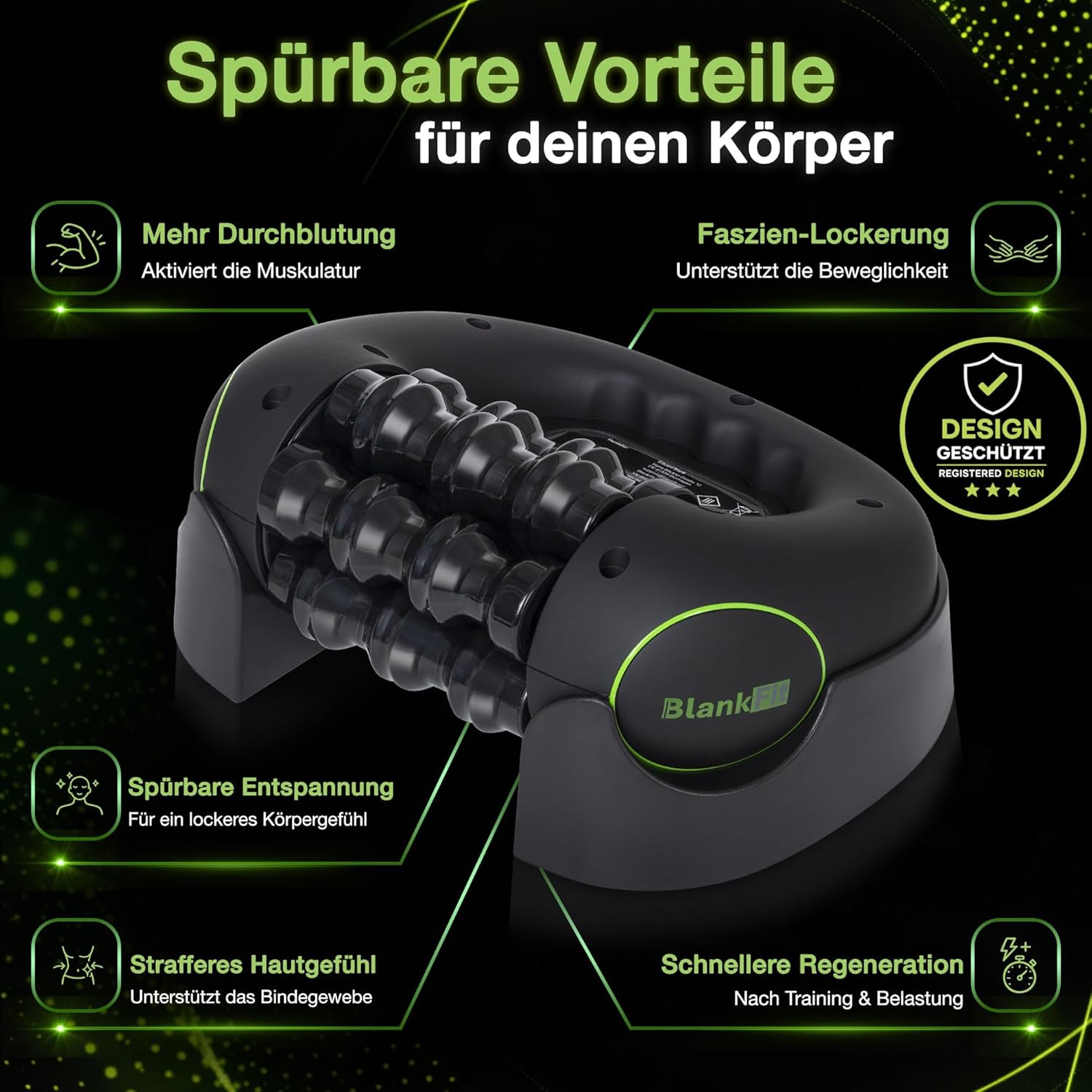 Elektrischer Faszienroller mit Rotation – Tiefengewebsmassagegerät für Beine, Rücken und Arme – 3 Intensitätsstufen – Freisprechstation – Muskelregeneration und Faszienmassage – Bild 7