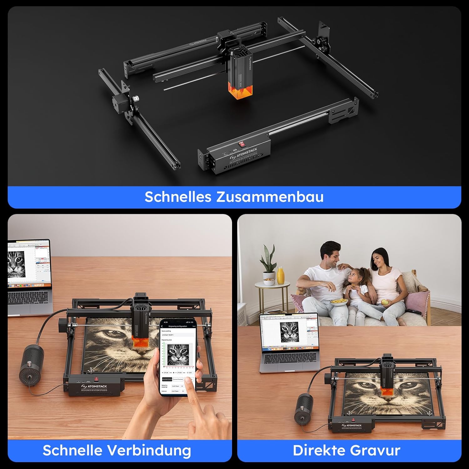 ATOMSTACK SWIFT A20 PRO V2 20 W Lasergravurmaschine, Gravurbereich: 410 x 380 mm, Laserschneider, hochpräziser Laserschneider für personalisierte Geschenke, Holz, Acryl, Leder (SWIFT A20 PRO V2 20 W, Schwarz) – Bild 8