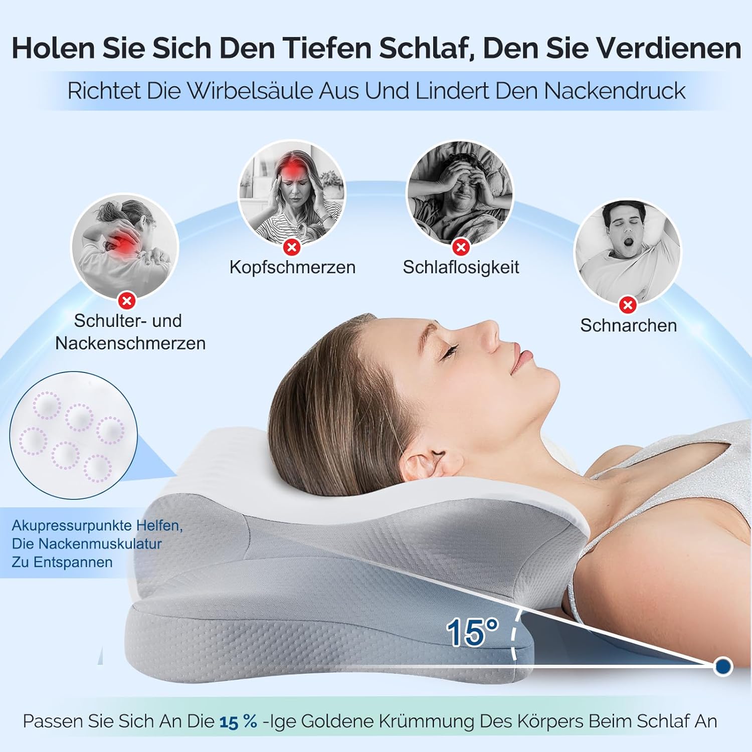 Nackenkissen, Memory-Schaum-Kissen, ergonomisches Kissen, Nackenstützkissen für Seitenschläfer, Rücken- und Bauchschläfer – Bild 3
