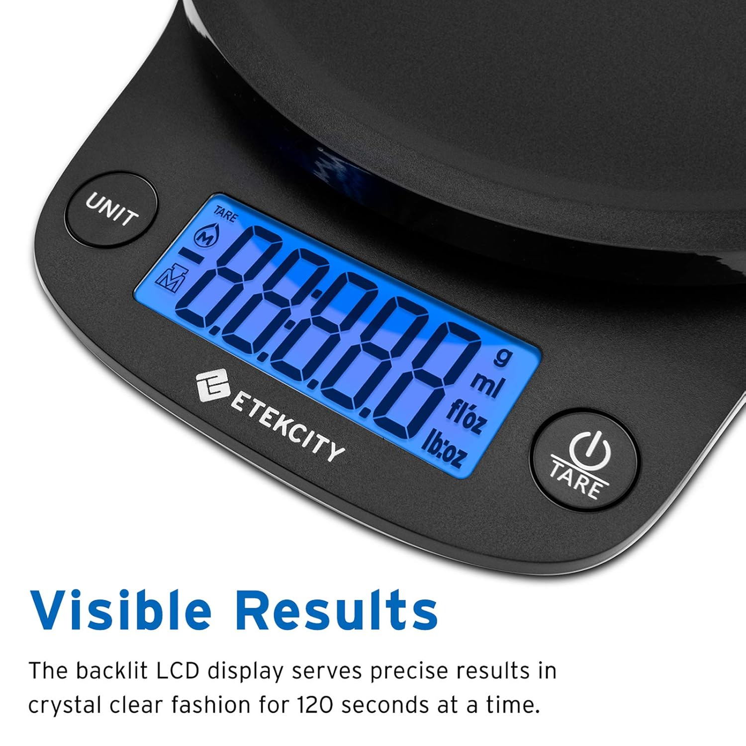 Etekcity Küchenwaage, digital, 0,1 g genau, 5 kg Waage, großes LCD-Display, Präzisionswaage mit Tara-Funktion, Küchenwaage für Lebensmittel, Schmuck, 5 kg, 0,1 g, Tiefschwarz – Bild 3