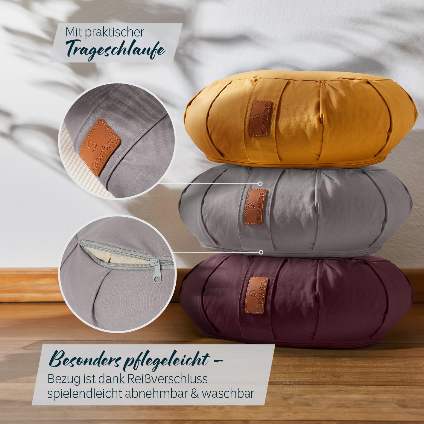 #DoYourYoga Zafu-Halbmondkissen „Ganesh“ gefüllt mit Bio-Dinkelspelzen oder Bio-Buchweizenspelzen | waschbarer Bezug | 45 x 30 x 14 cm | Meditation, Sitz, Rondokissen für Yin Yoga – Bild 6