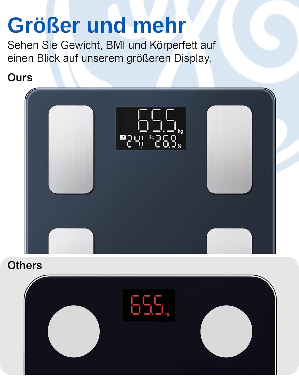 GE Körperfettwaage Smart mit Körperfett, BMI-Personenwaage mit großem Display, hoher Genauigkeit, Bluetooth, digitale Körperanalysewaage bis 180 kg/400 lb, Schwarz – Bild 2