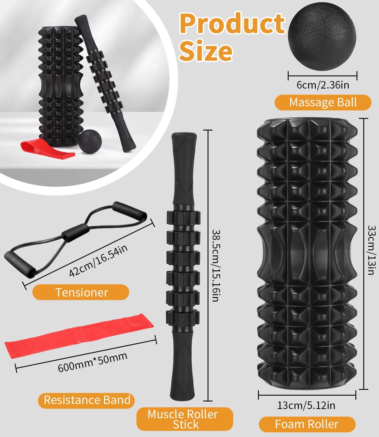 5-in-1-Massageset, hochdichte Faszienrolle Wirbelsäule, Massagerolle, Massageball, Spanner, Widerstandsband für Tiefenmuskelmassage, Fitnessübungen für den ganzen Körper, Pilates-Set – Bild 7
